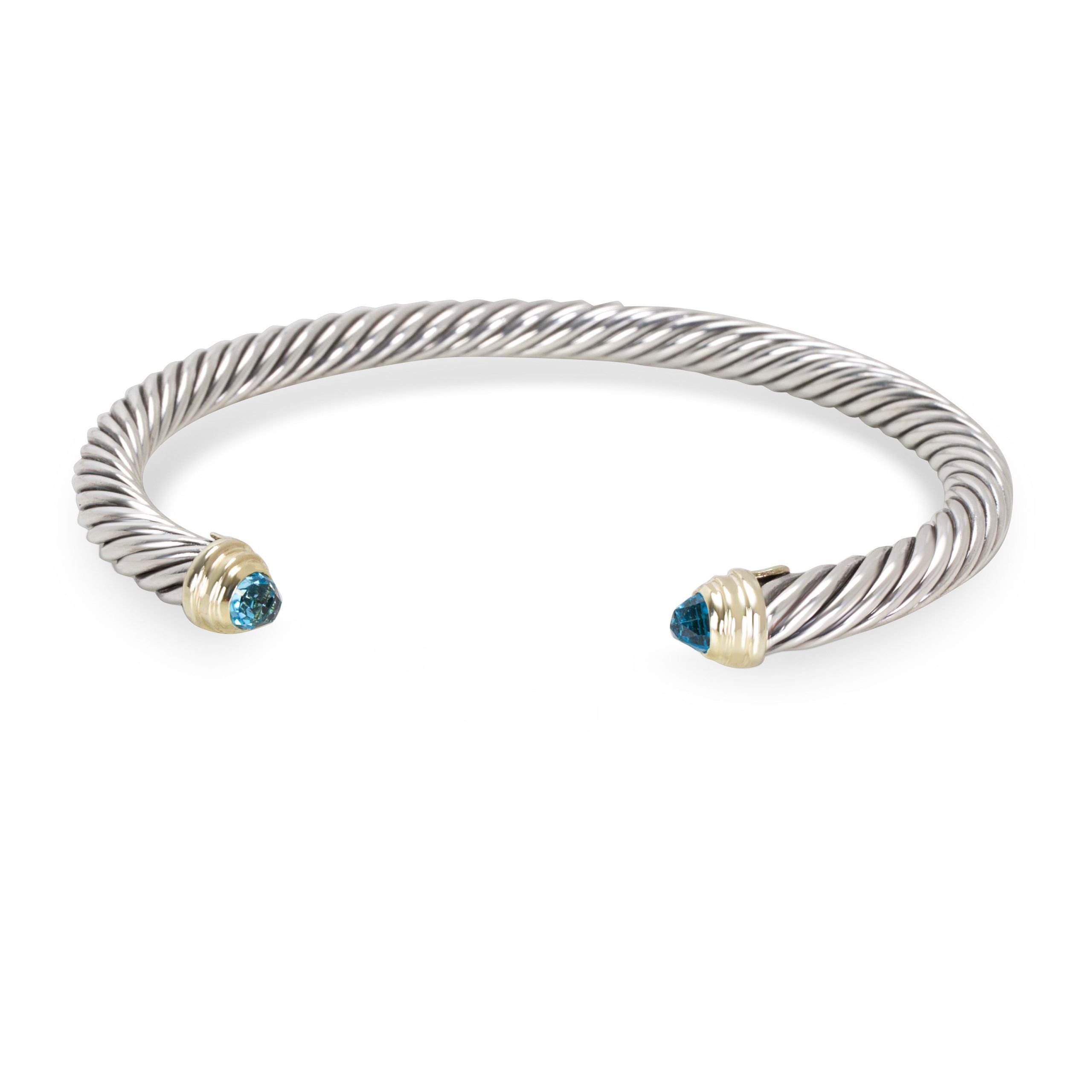 image of David Yurman Blue Topaz Cable Bangle In 14K Yellow Gold & Sterling Silver, Women's