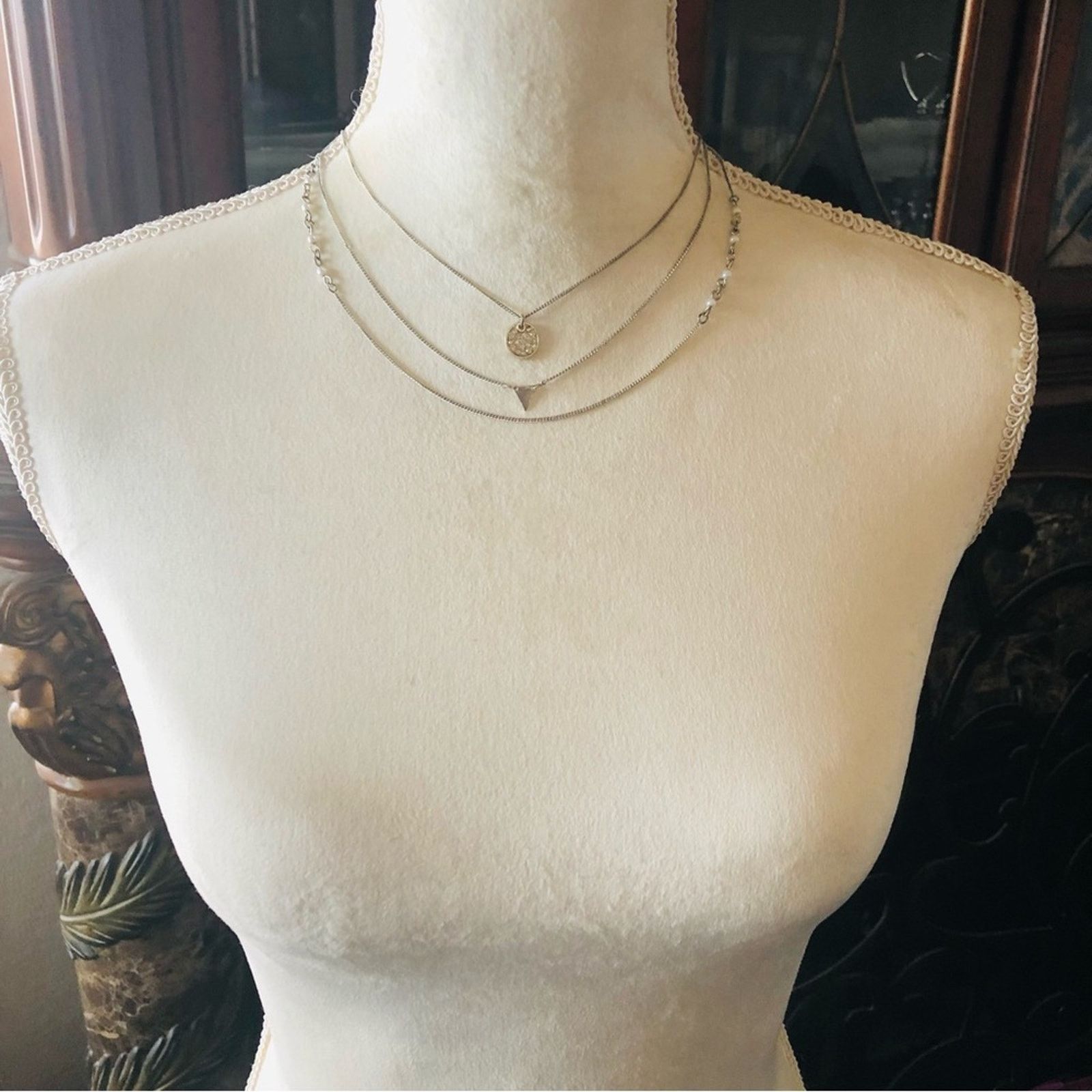 Jewelry Silver plated triple strand pearl and charm chain necklace Size ONE SIZE - 5 Thumbnail