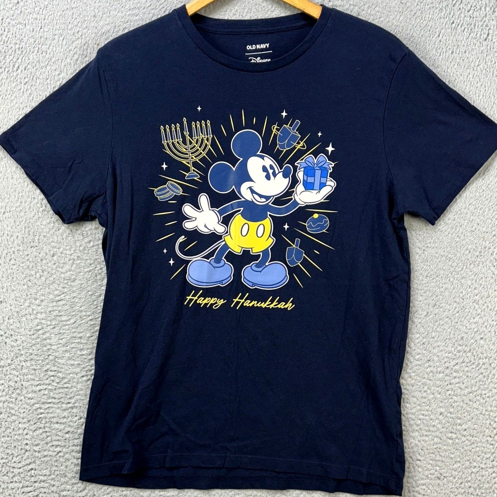 Old Navy VINTAGE Old Navy Disney T-Shirt Happy Hannukah Tee Unisex Large Navy Blue Mickey Mouse Size L / US 10 / IT 46 - 3 Thumbnail