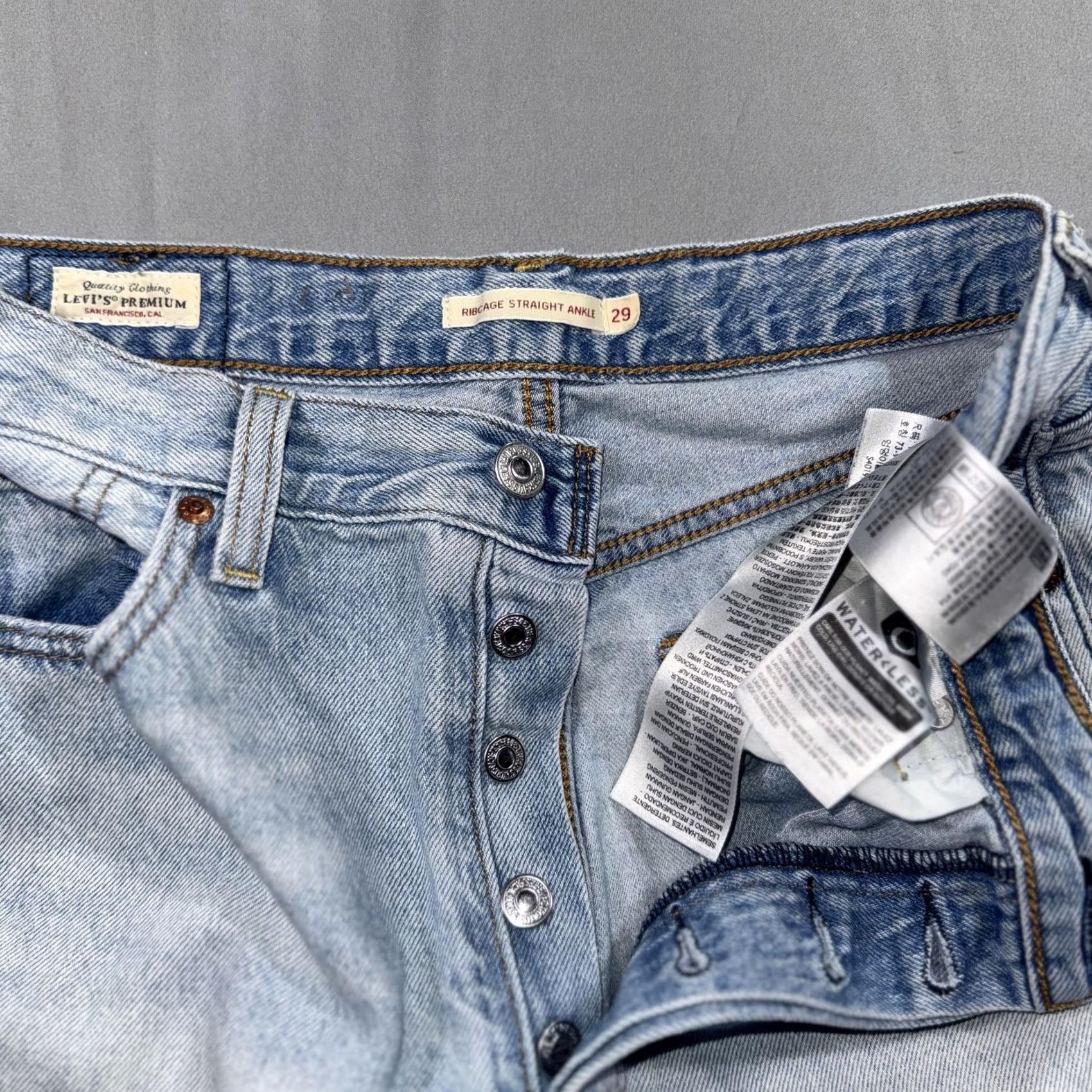 Levi's Levi's Ribcage Straight Jeans Women's 29 Light Blue High Rise Button Fly Size 29" - 6 Thumbnail