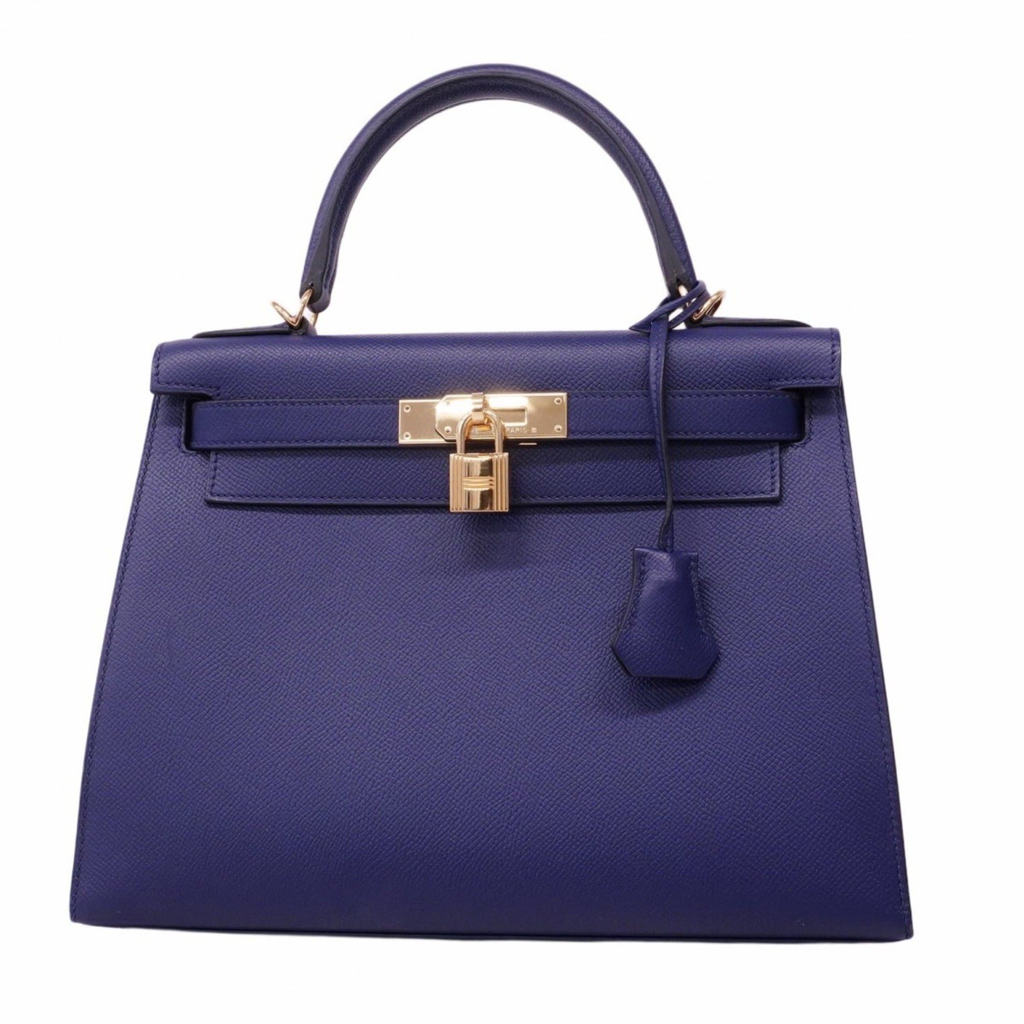 Hermes Hermès Kelly 28 handbag Epsom leather blue ankle C engraved women's