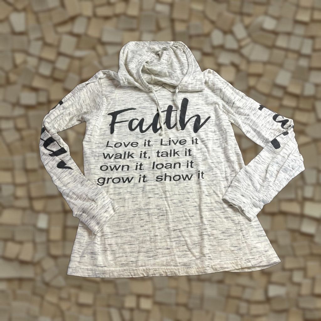 Vintage ON FIRE Sweater Women's Medium Hoodie Black Cream FAITH... Pullover Size M / US 6-8 / IT 42-44 - 1 Thumbnail