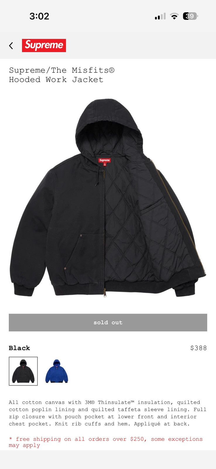 Supreme Supreme X misfits hooded work jacket Size US M / EU 48-50 / 2 - 2 Thumbnail