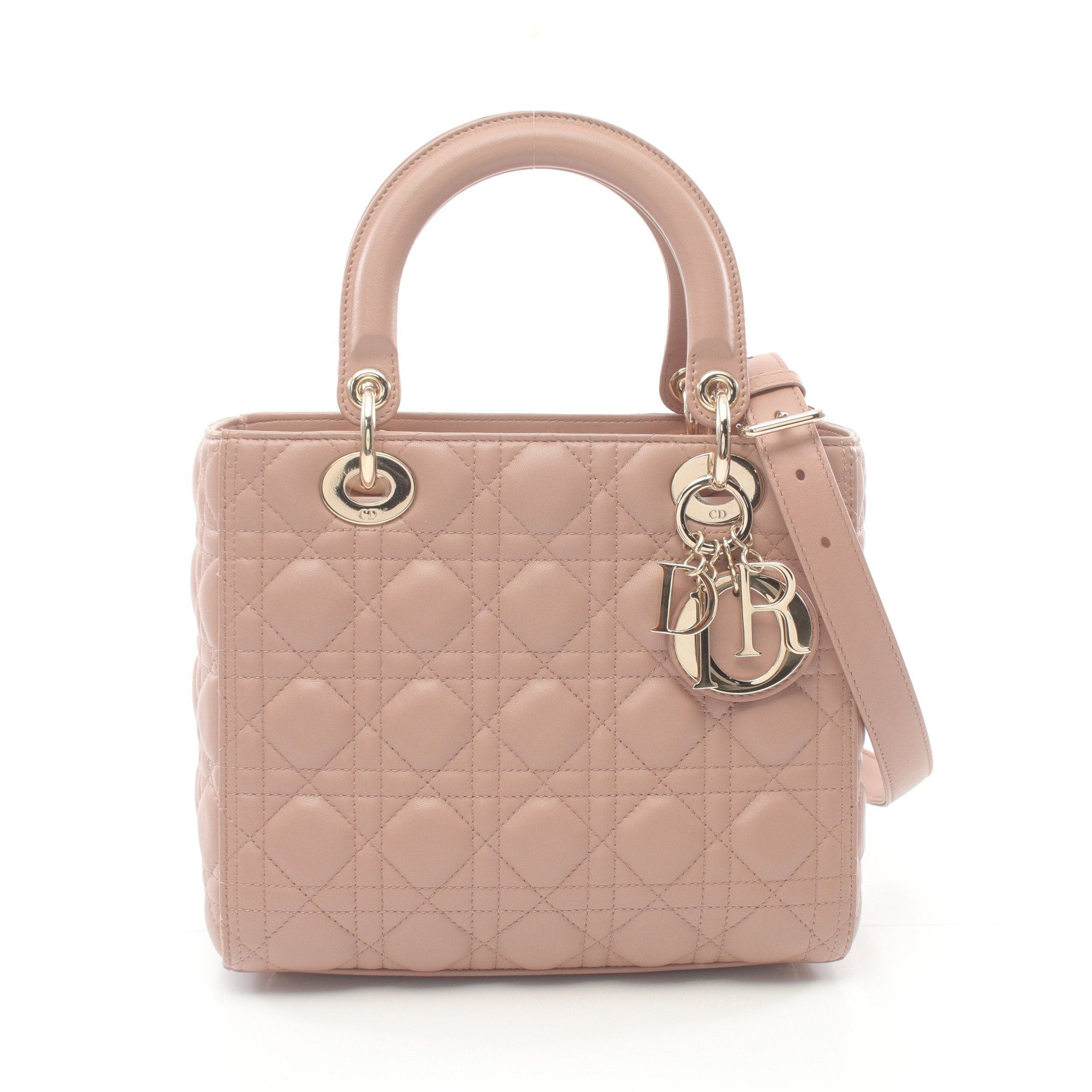 Dior Dior Lady Dior Canage Handbag Leather Pink Beige Size ONE SIZE - 1 Thumbnail