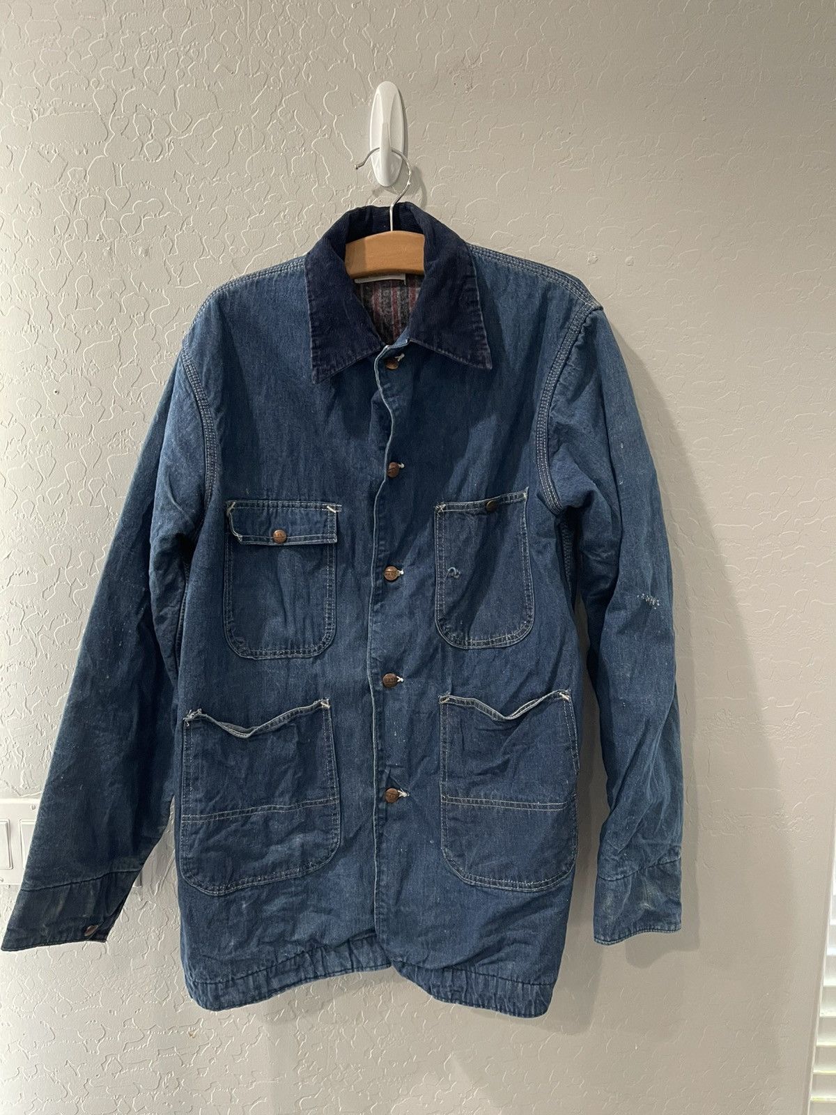 Designer × Vintage Vintage Montgomery Ward Denim Blanket Lined Worker Jacket Size US L / EU 52-54 / 3 - 1 Thumbnail