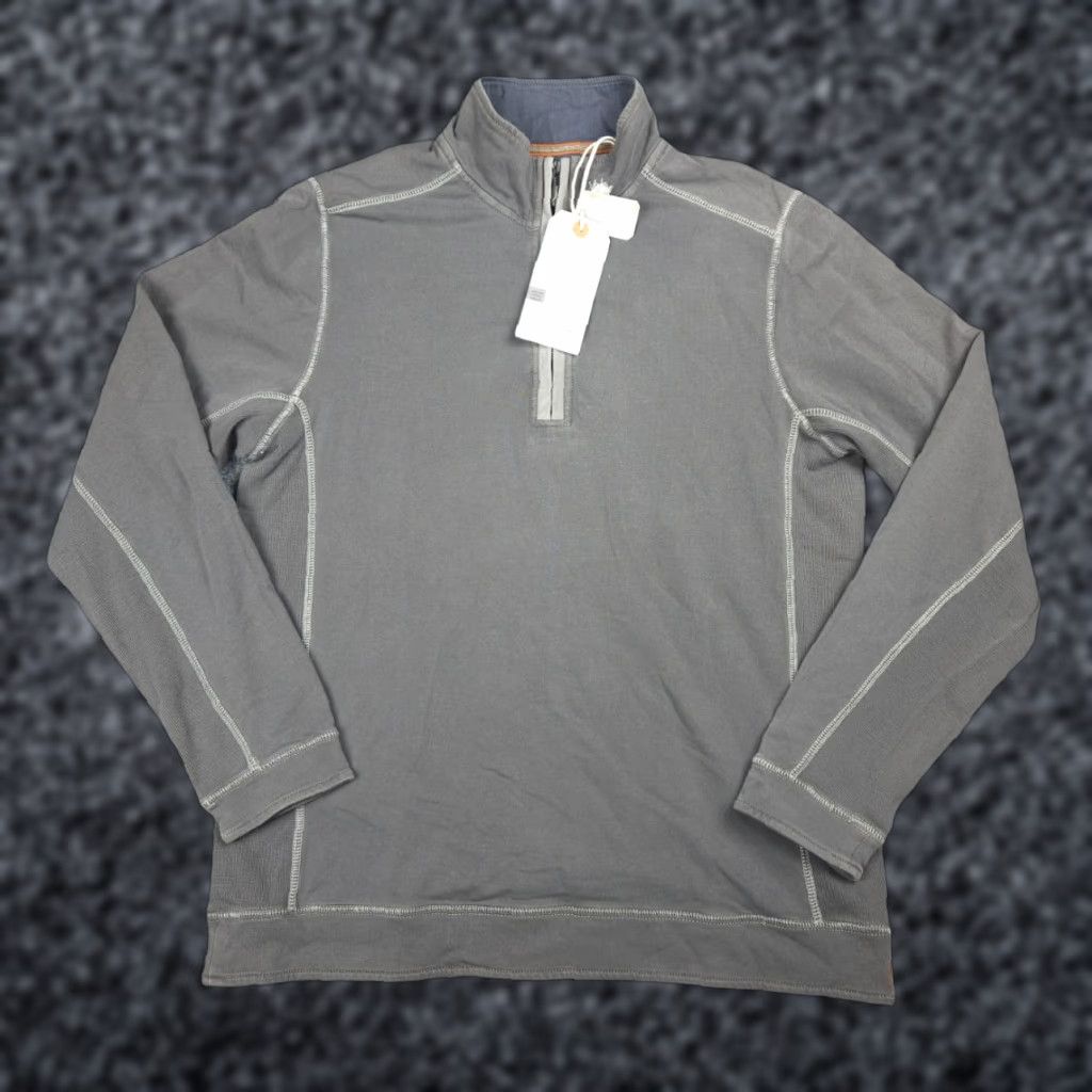 Tommy Bahama Sweater 1/4 Zip Mens M Gray Carbon NWT Logo Pullover Mock Neck Knit Casual Winter Fall