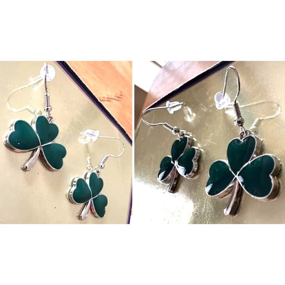 Handmade Shamrock Earrings St Patrick's Day Party Parade Dangle Hooks Size ONE SIZE - 9 Thumbnail