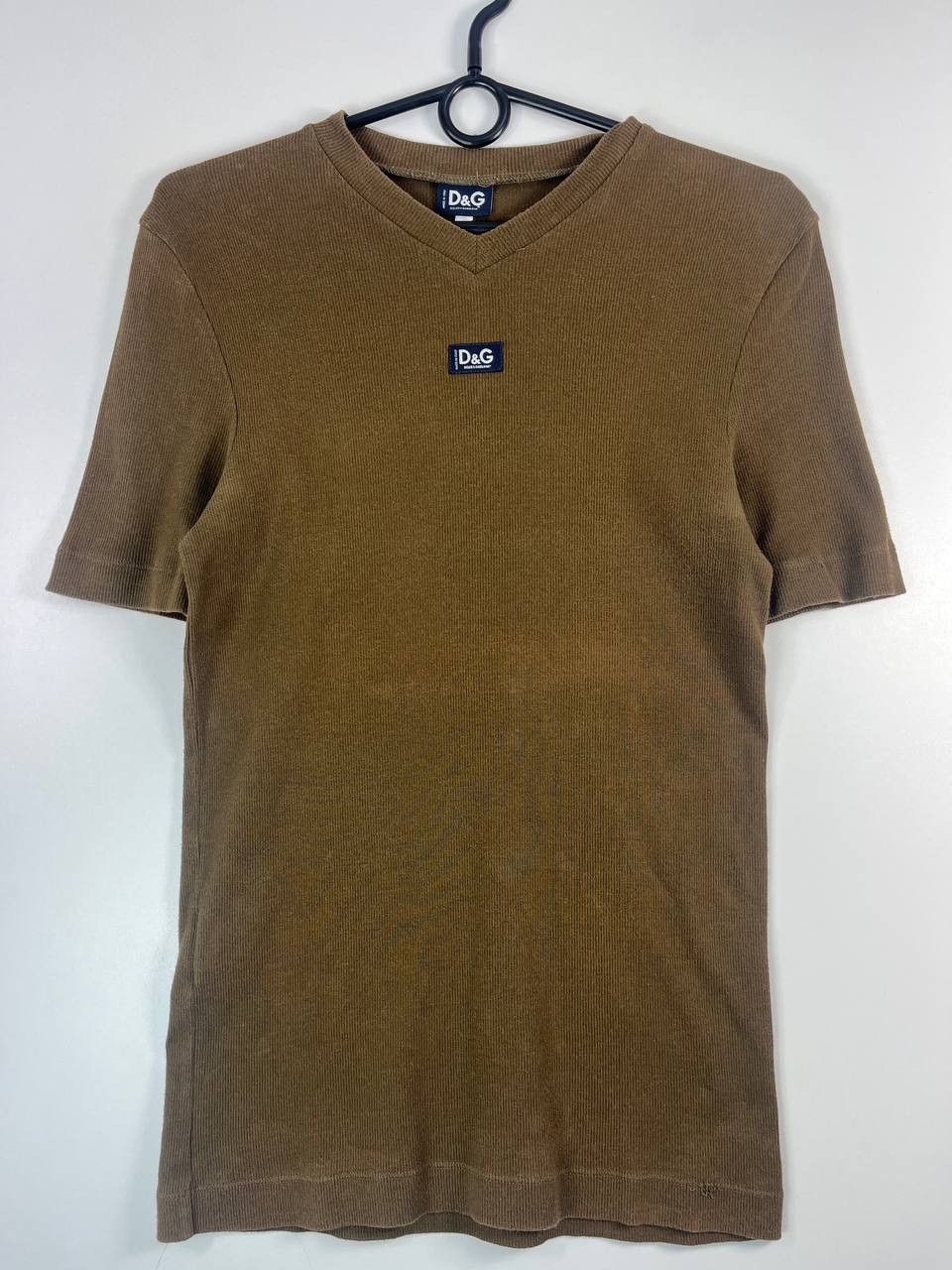 Dolce & Gabbana D&G Dolce & Gabbana Ribbed T-Shirt Brown V-Neck Mens Size L Size L / US 10 / IT 46 - 1 Thumbnail