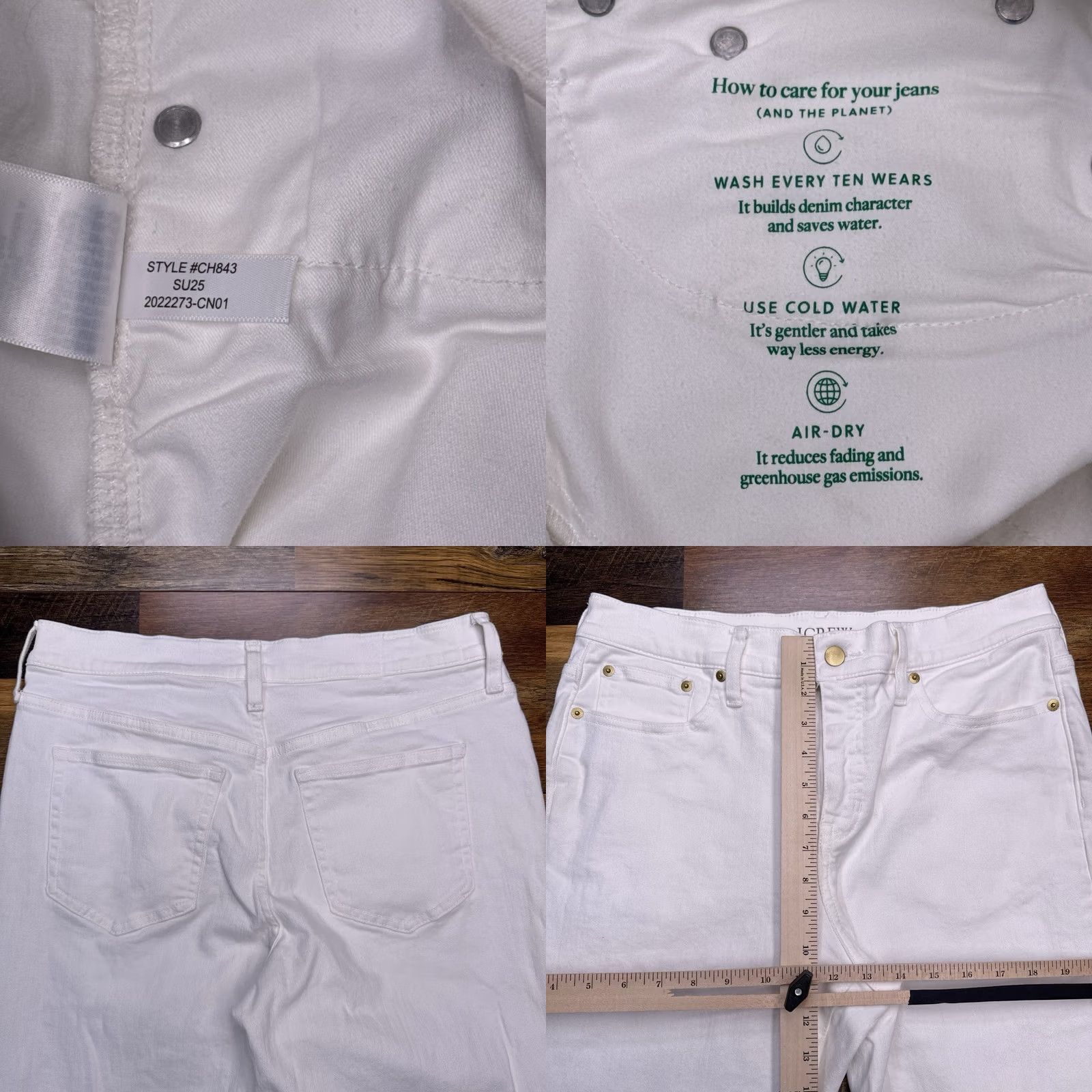 J.Crew J Crew 96 Wide Jeans 29 White Stretch Low Rise Slim Womens CH843 Size 29" - 8 Thumbnail