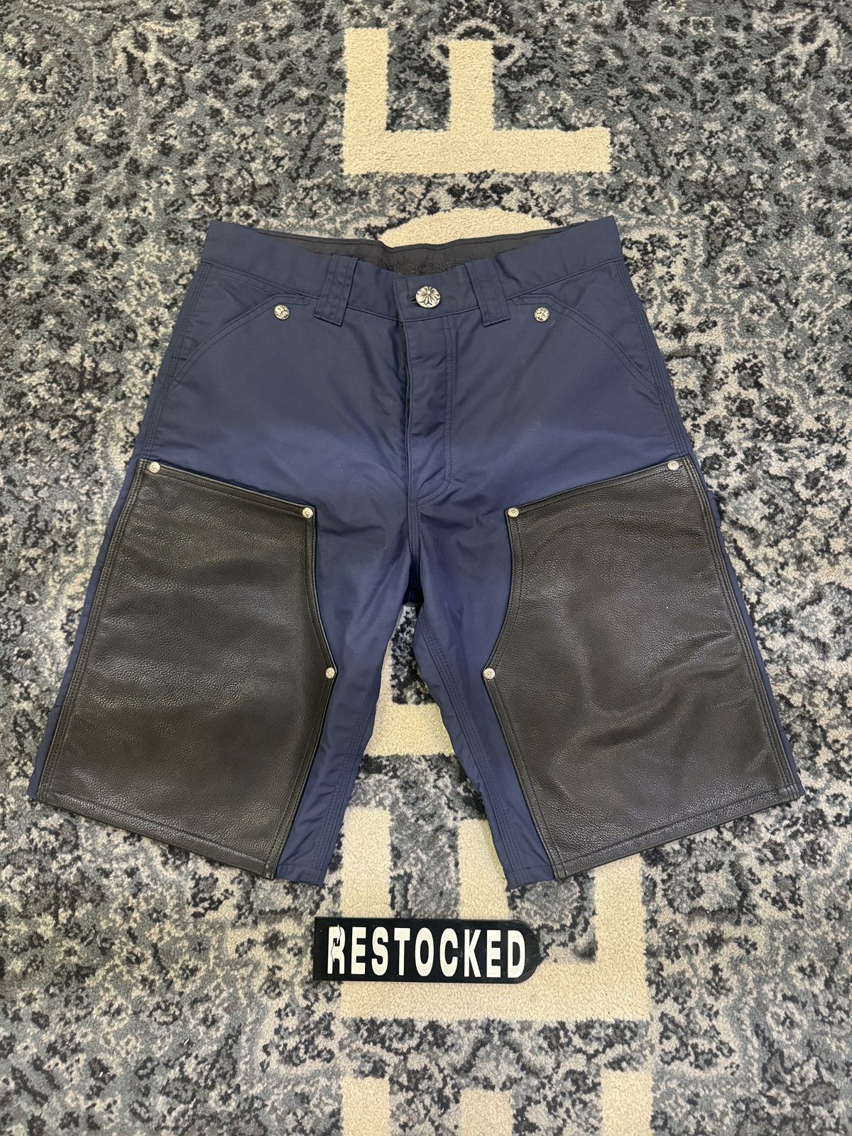 Chrome Hearts NEW Chrome Hearts Navy Nylon & Leather Carpenter Shorts Size US 30 / EU 46 - 1 Thumbnail