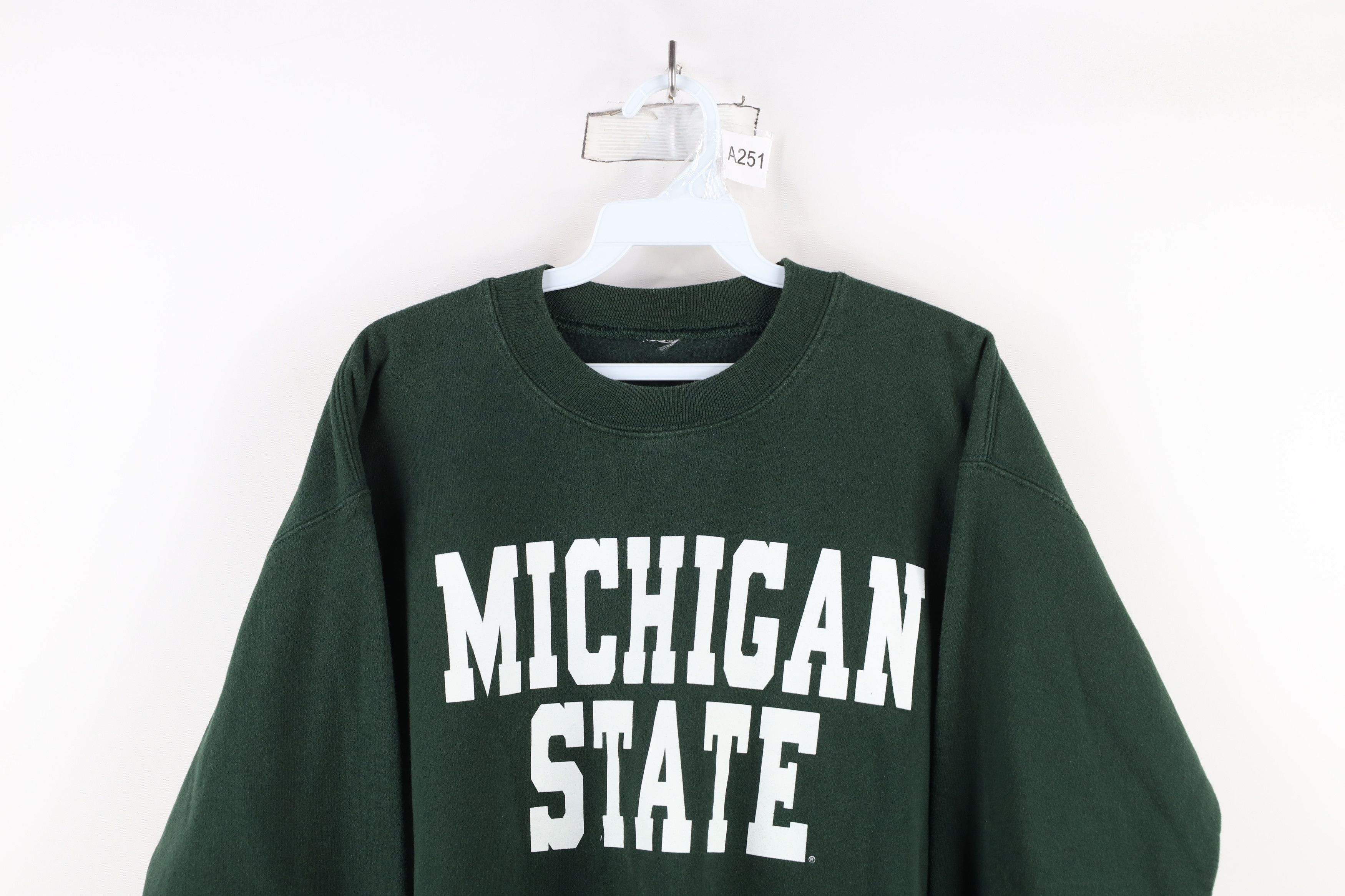 Vintage Vintage 90s Spell Michigan State University Sweatshirt Green Size US L / EU 52-54 / 3 - 2 Thumbnail