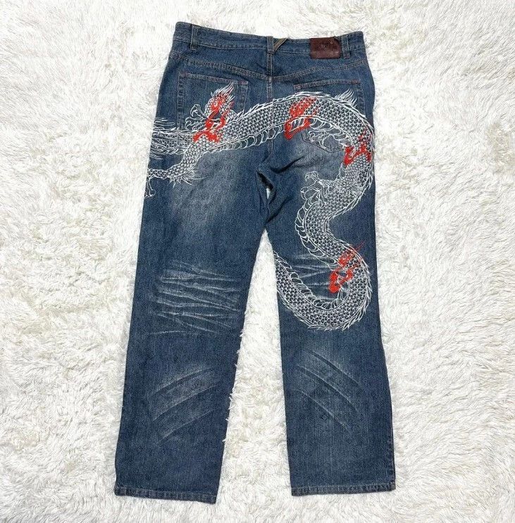 Other Kacho Fugetsu Dragon Embroidered Wide Denim Jeans Japanese Size US 38 / EU 54 - 7 Thumbnail