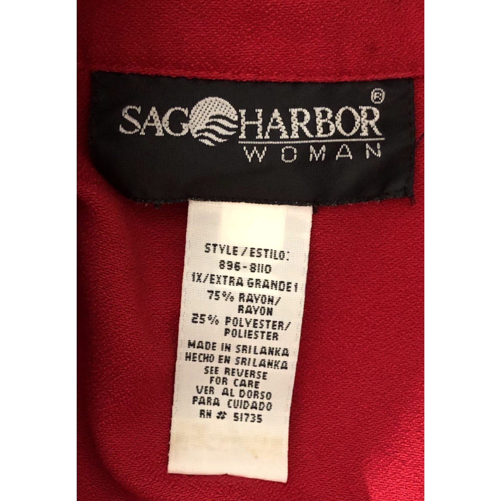 Vintage Sag Harbor Blouse Shirt 1X Red Short Sleeve Button Back Office Work Womens Size XL / US 12-14 / IT 48-50 - 6 Thumbnail
