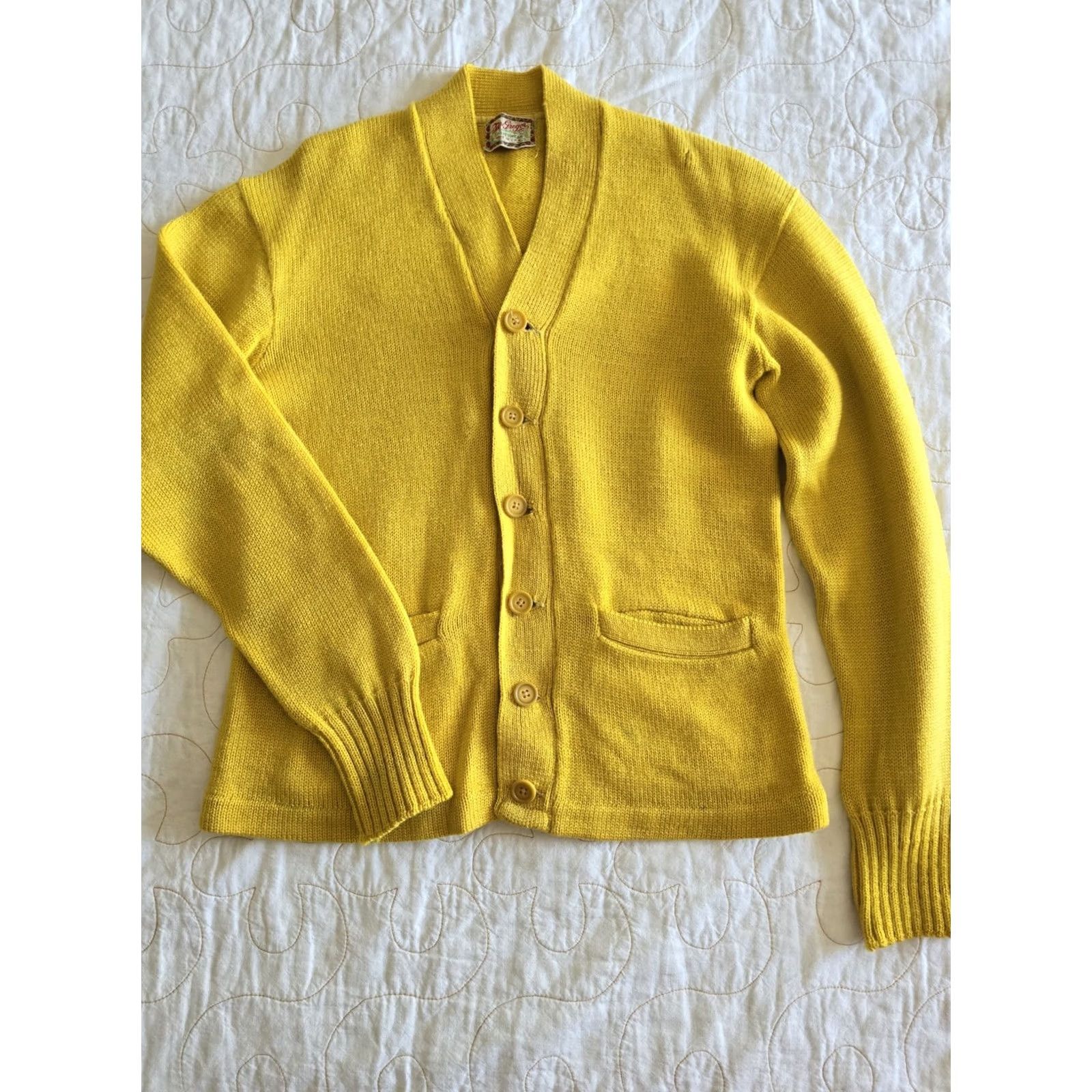 McGregor VINTAGE McGregor Cardigan Sweater Yellow Wool Pockets Long Sleeve Mens Small Small/Medium 40s 50s Practical Casual Mens Size US S / EU 44-46 / 1 - 5 Thumbnail