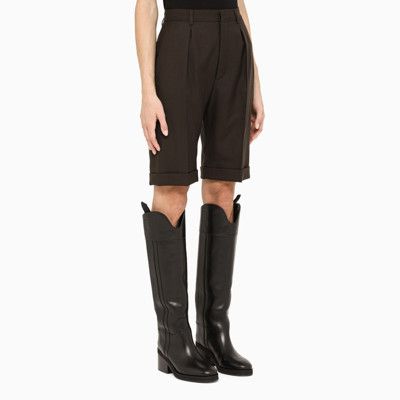 Saint Laurent Paris o1s1wg110924 Pleated Bermuda Shorts in Gabardine in Brown Size 30" / US 8 / IT 44 - 6 Thumbnail