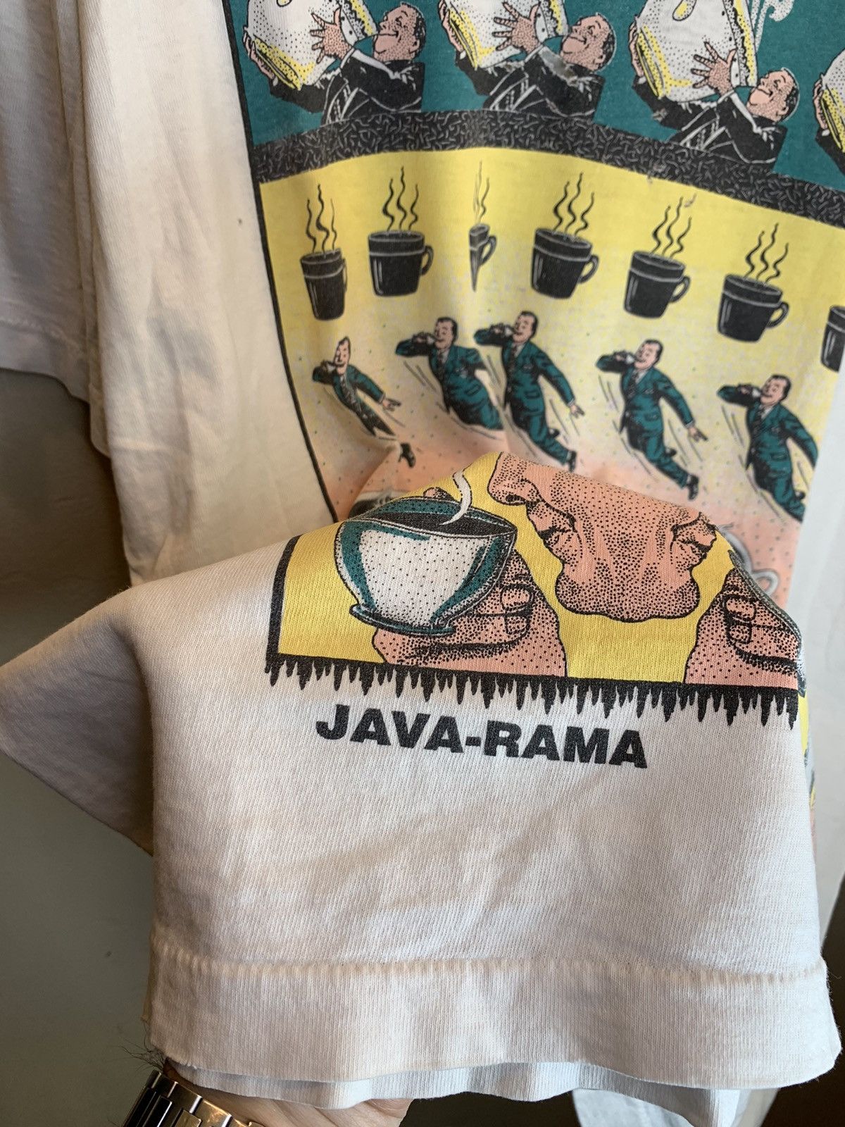 Vintage RARE* Vintage Java-Rama Ken Brown Coffee Art Thrashed Shirt Size US XL / EU 56 / 4 - 4 Thumbnail
