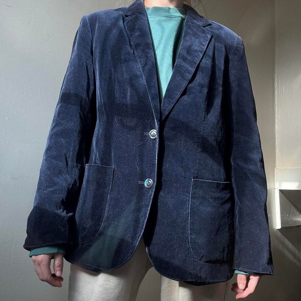 Vintage Vintage 1990s Toffee Blue Velvet Blazer 14 Retro Preppy Chic Size XL / US 12-14 / IT 48-50 - 1 Thumbnail