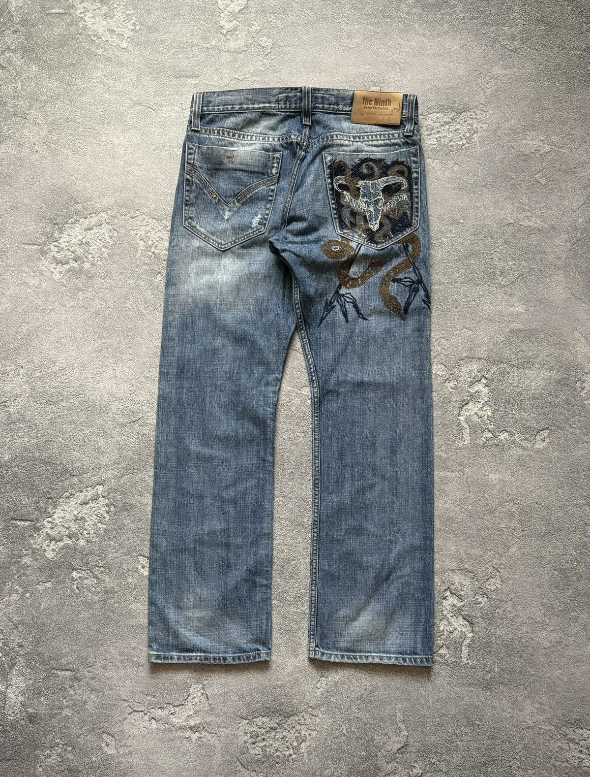 Japanese Brand The ninth 32/32 blue denim pant trouser Jean big logo scull Size US 32 / EU 48 - 4 Thumbnail