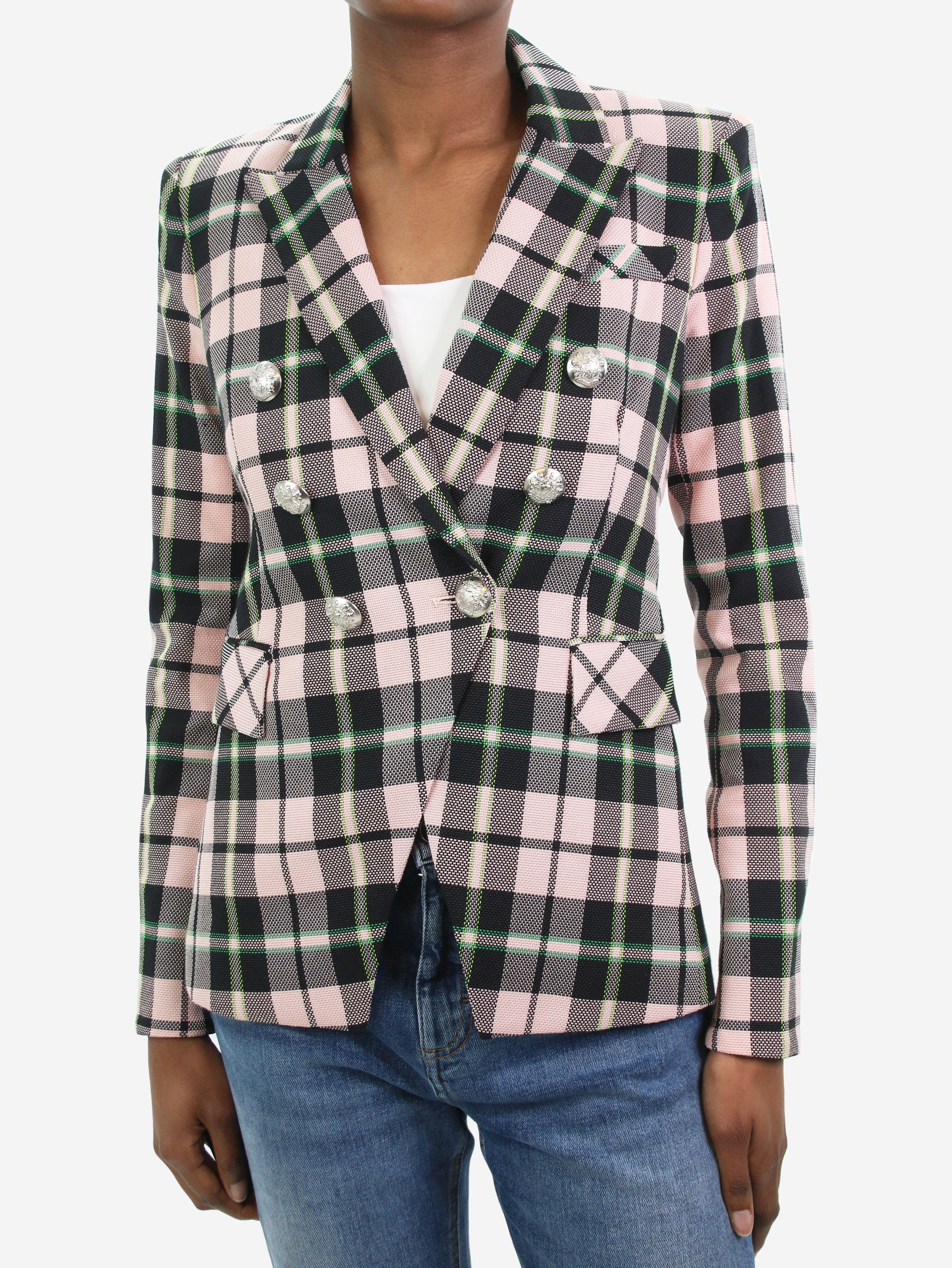 Veronica Beard Pink and Green double-breasted check patterned blazer ...