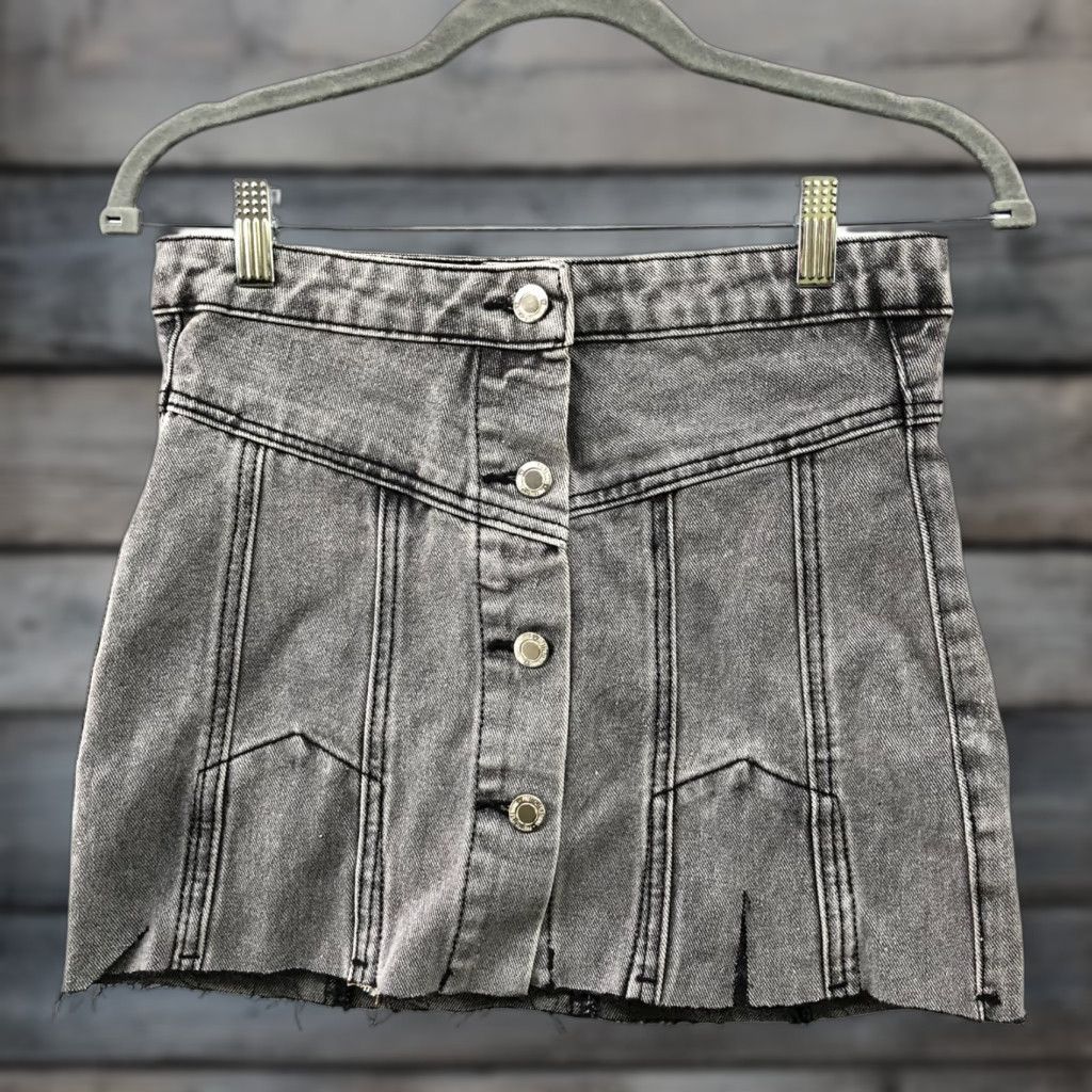 PrettyLittleThing VINTAGE Pretty Little Thing Mini Jean Skirt Women 00P Short Slit Cotton Denim Gray 90s Size 24" / US 00 / IT 34 - 1 Thumbnail