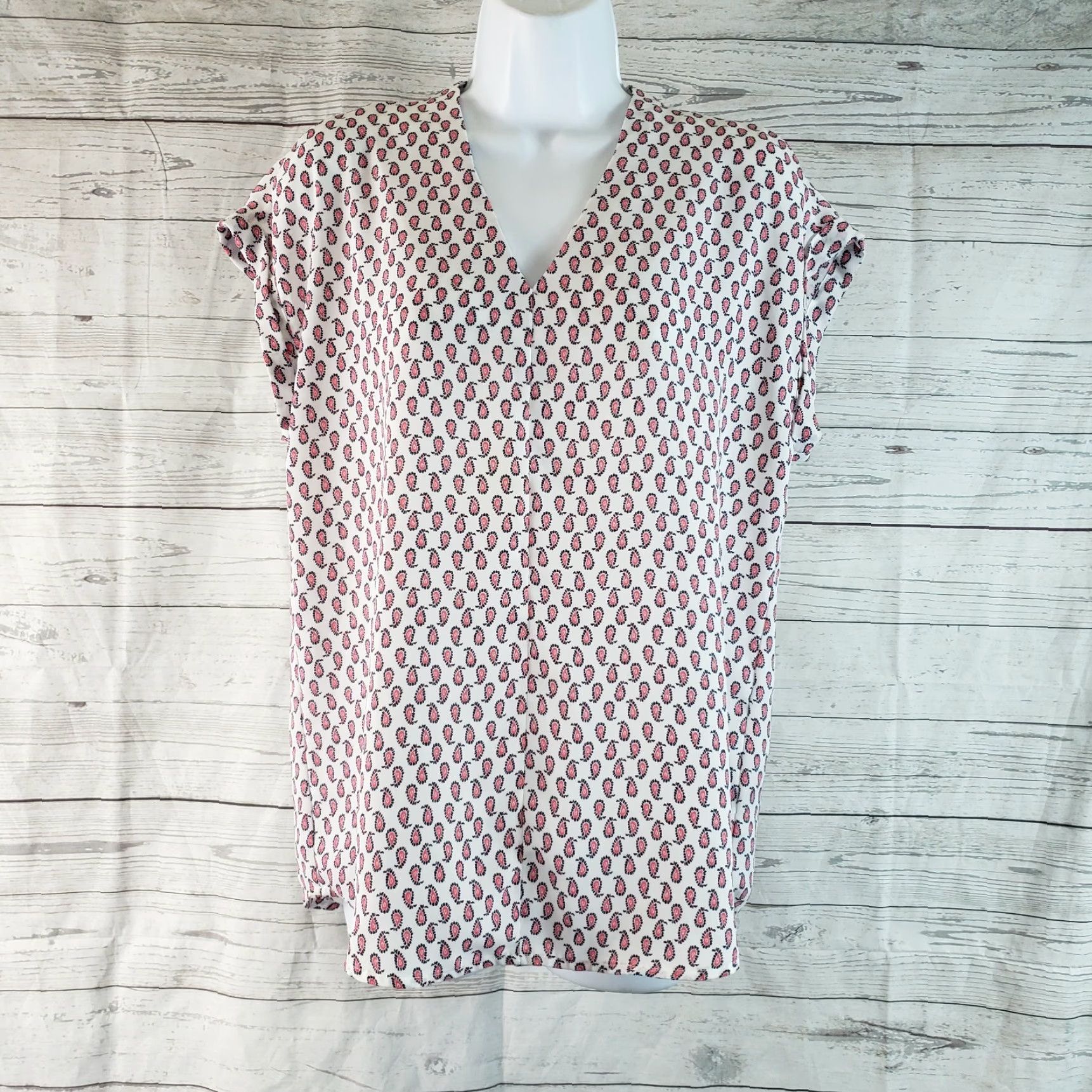 Pinko Pleione Womens Blouse Sz S White Pink Paisley Short Sleeve Shirt Casual Size S / US 4 / IT 40 - 2 Thumbnail