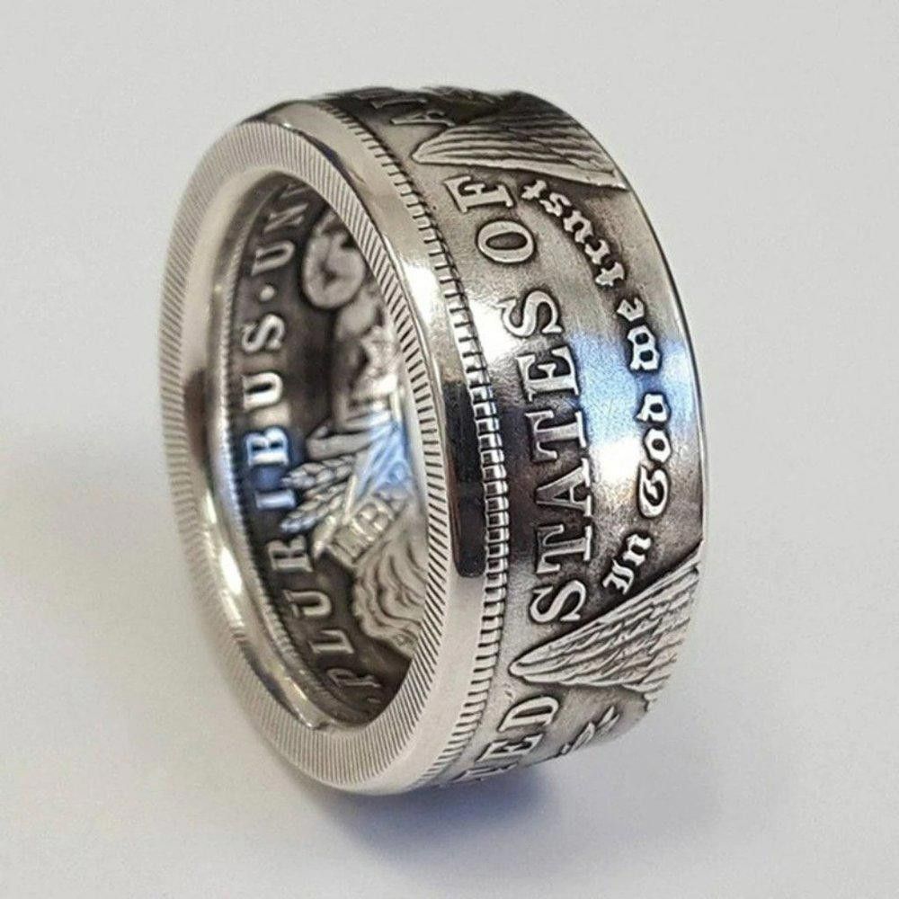 Designer 1921 Morgan Silver Dollar 'Heads' Coin Silver Retro Ring Size ONE SIZE - 4 Thumbnail