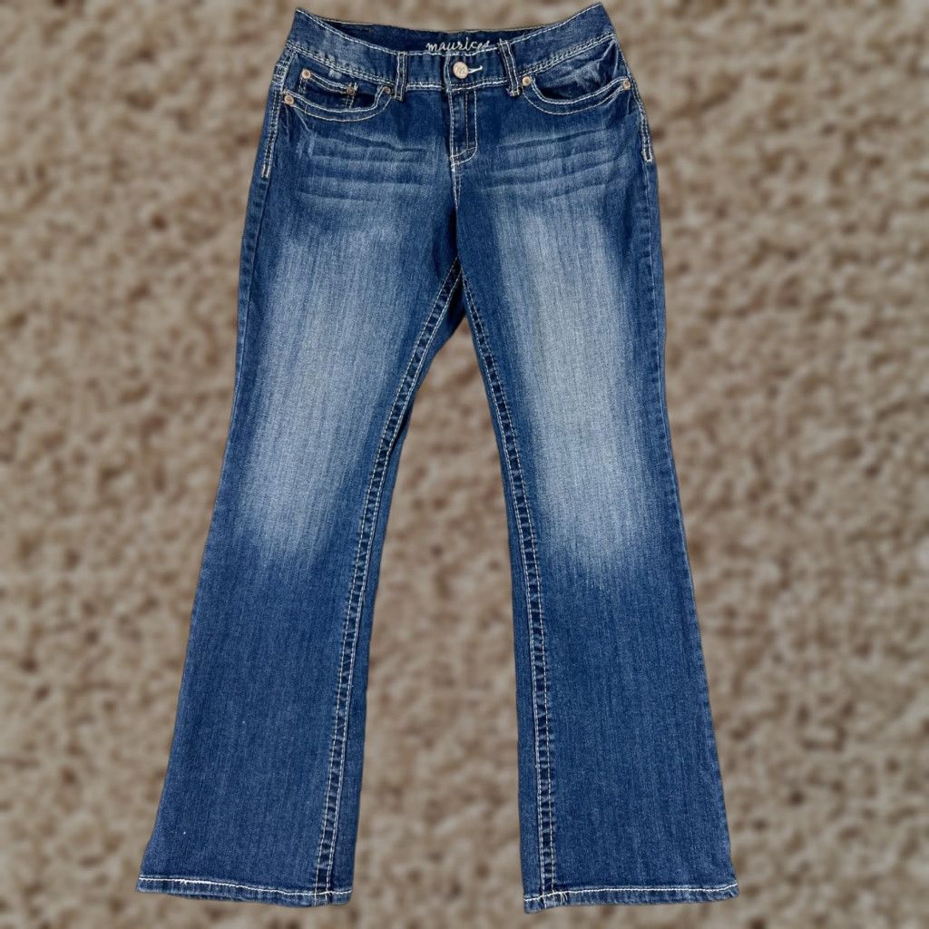 Vintage Maurices Jeans Womens 9 Blue Denim Mid Rise Bootcut Western Embroidered Shirt? Size 30" / US 8 / IT 44 - 1 Thumbnail