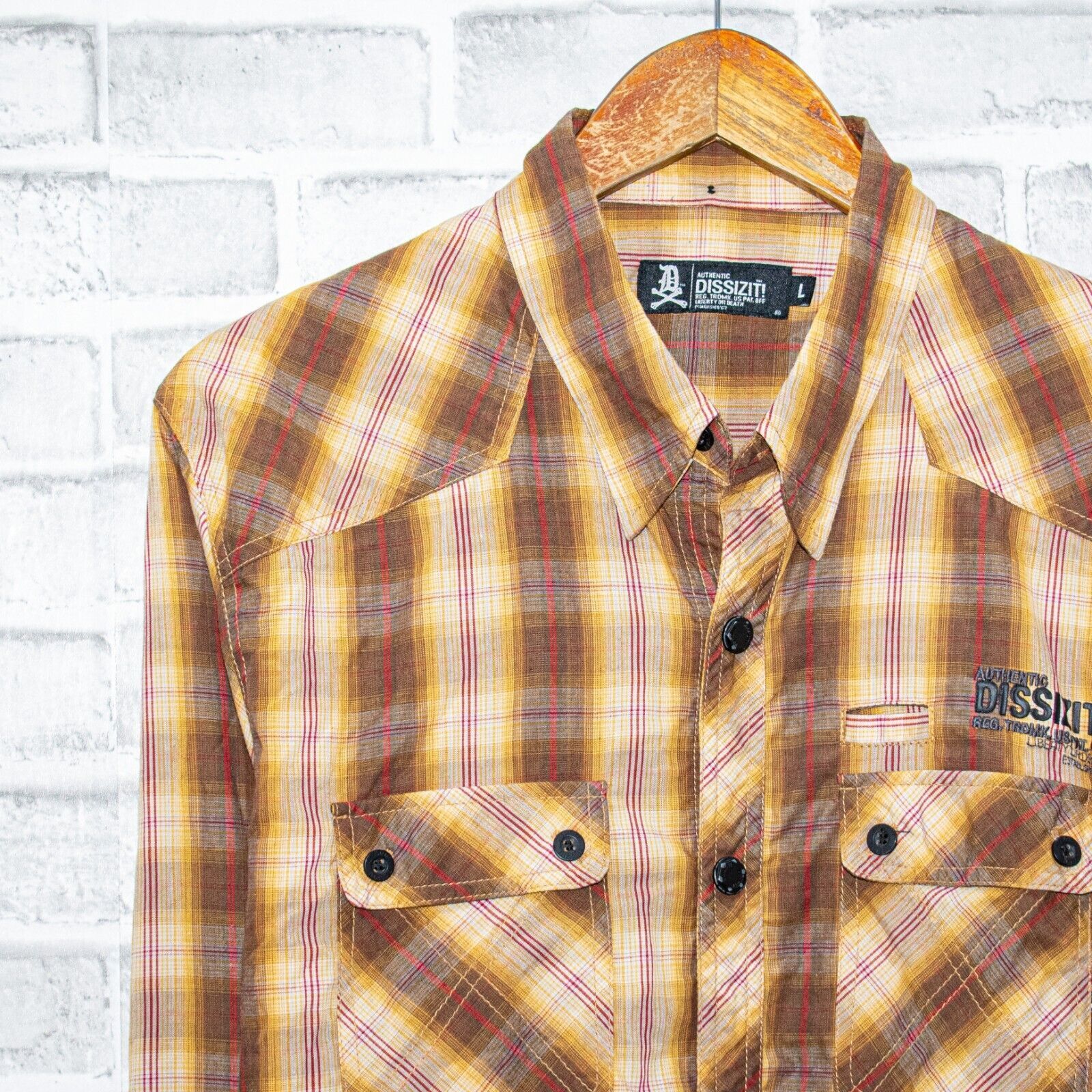 Dissizit DISSIZIT! Men's Large snap Button up Shirt in Brown Plaid Size US L / EU 52-54 / 3 - 5 Thumbnail