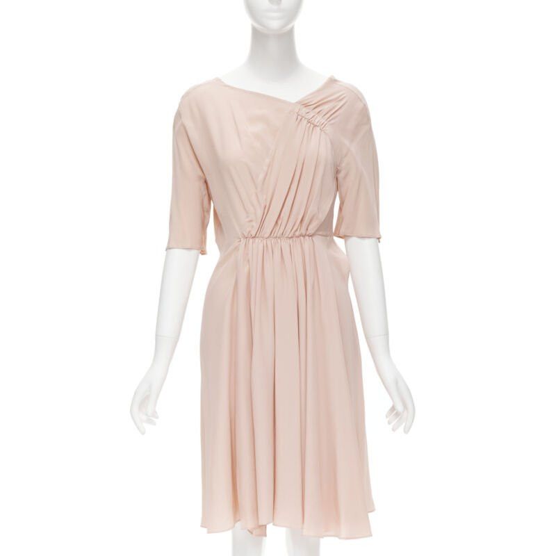 Marni MARNI 100% silk light pink gathered asymmetric draped short sleeve dress IT38 XS Size XS / US 0-2 / IT 36-38 - 1 Thumbnail