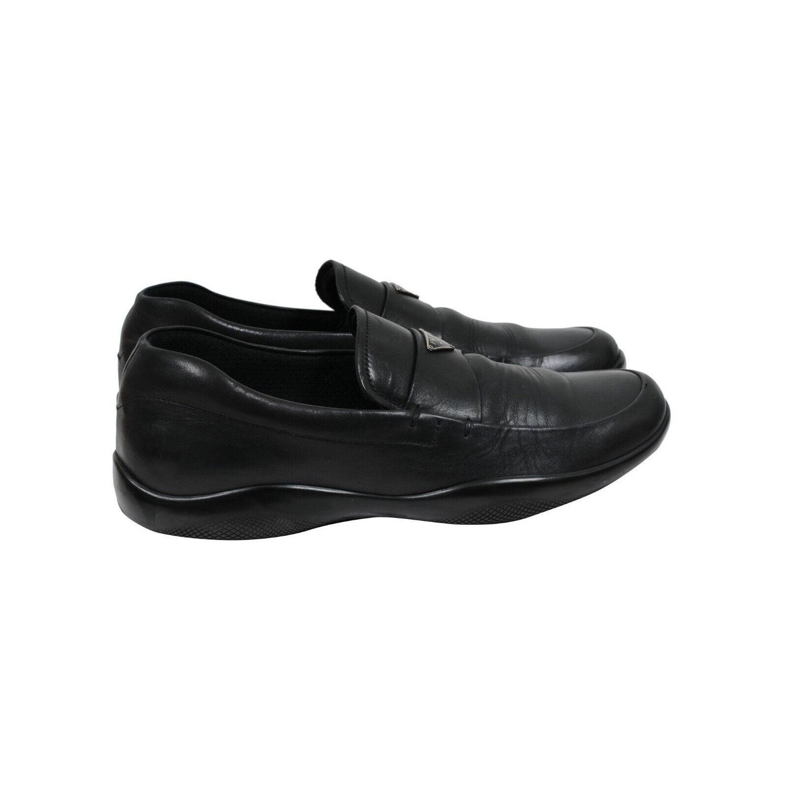Prada Logo Plaque Loafers Black Leather Moccasin - 01900 Size US 7 / EU 40 - 8 Thumbnail