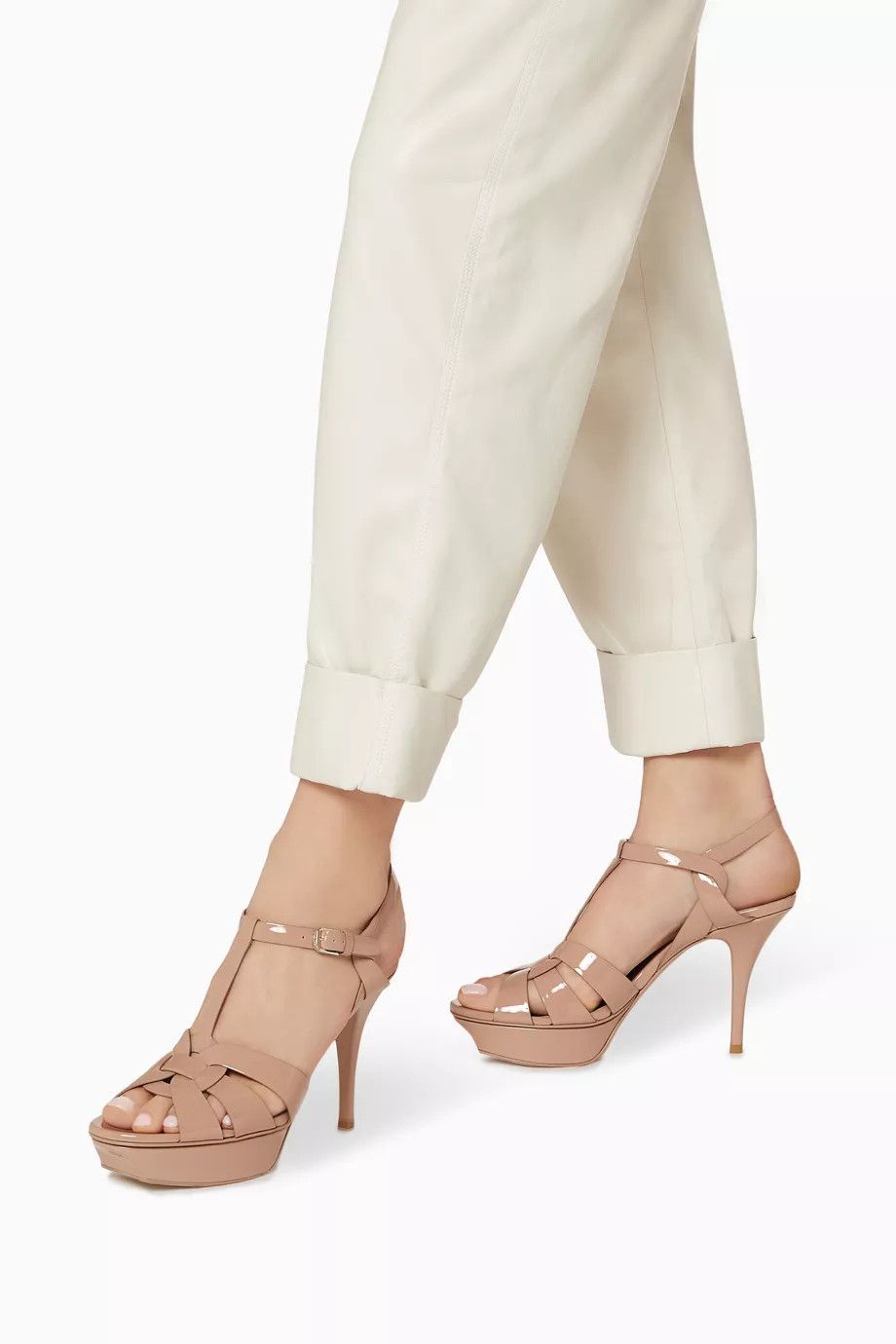 Saint Laurent Paris o1s1wg111024 Tribute Platform Sandals Patent Leather Beige Size US 7.5 / IT 37.5 - 3 Thumbnail