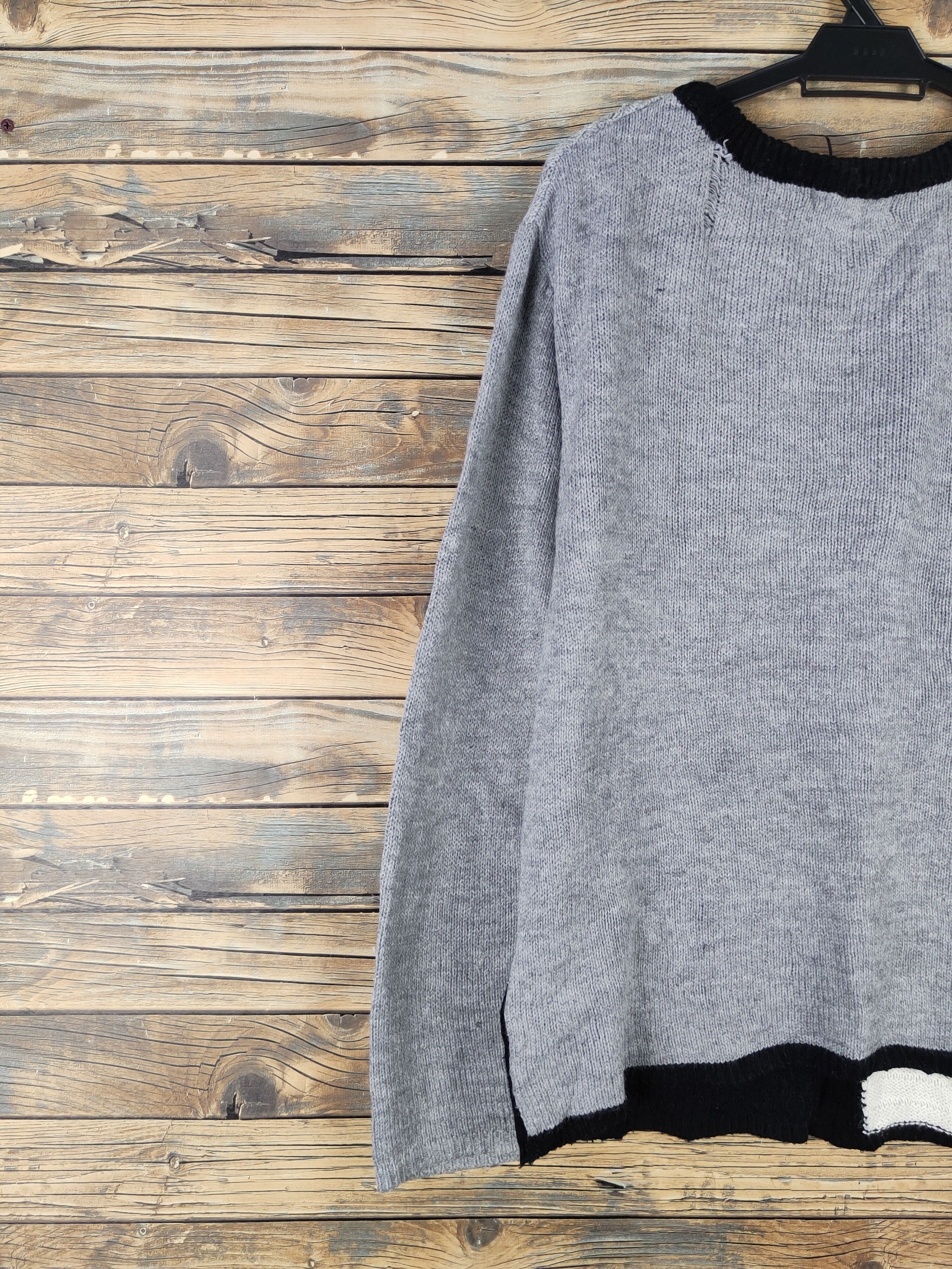 Homespun Knitwear Doublefocus Gray Black patchwork Knitwear Sweatshirts #W2152 Size US M / EU 48-50 / 2 - 8 Thumbnail