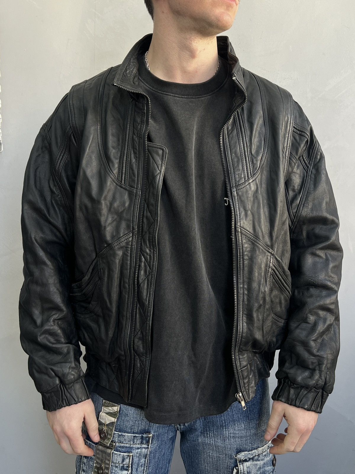 14th Addiction Avant garde leather cropped bomber rick owens style y2k Size US L / EU 52-54 / 3 - 2 Thumbnail