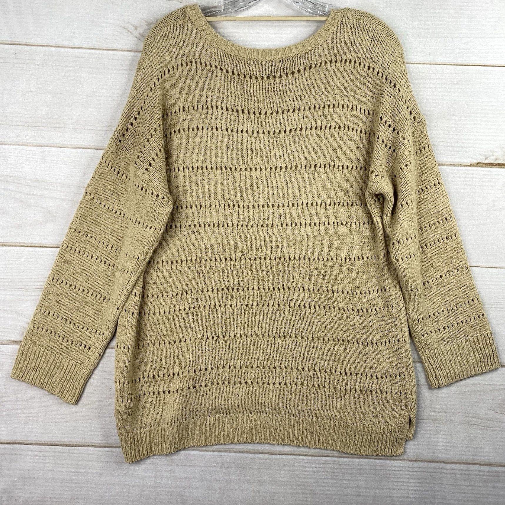 Vintage Cable & Gauge Sweater Main Point Open Knit Pullover Womens Sz L Tan Brown Crew Neck Dolman Sleeve Knit Open-Knit Geometric All Seasons Casual Womens L Size L / US 10 / IT 46 - 7 Thumbnail