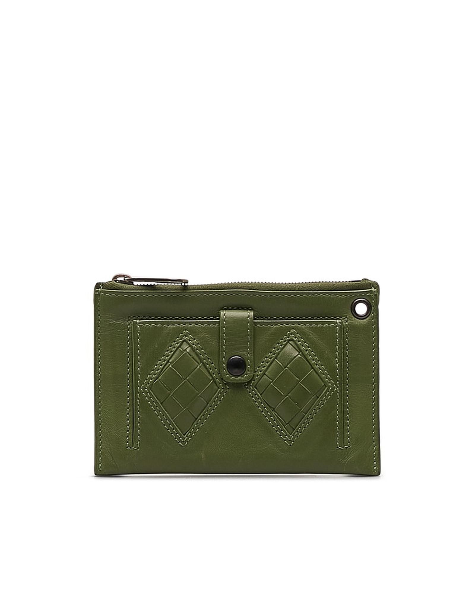 image of Bottega Veneta Leather Zip Coin Purse Wallet in Green, Women's