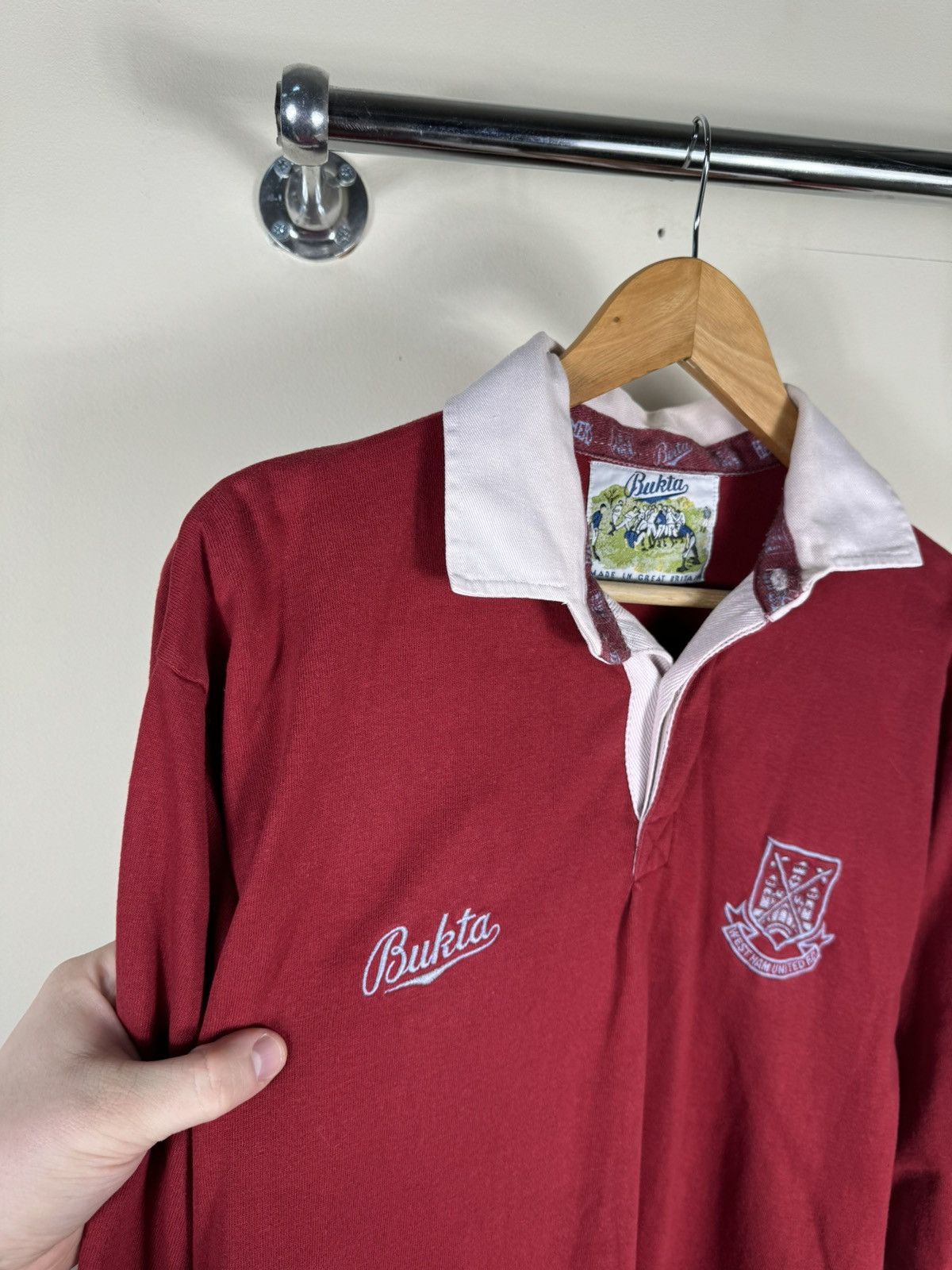 Vintage 1990-92 West Ham United FC Bukta Rugby Polo Shirt Size US M / EU 48-50 / 2 - 5 Thumbnail