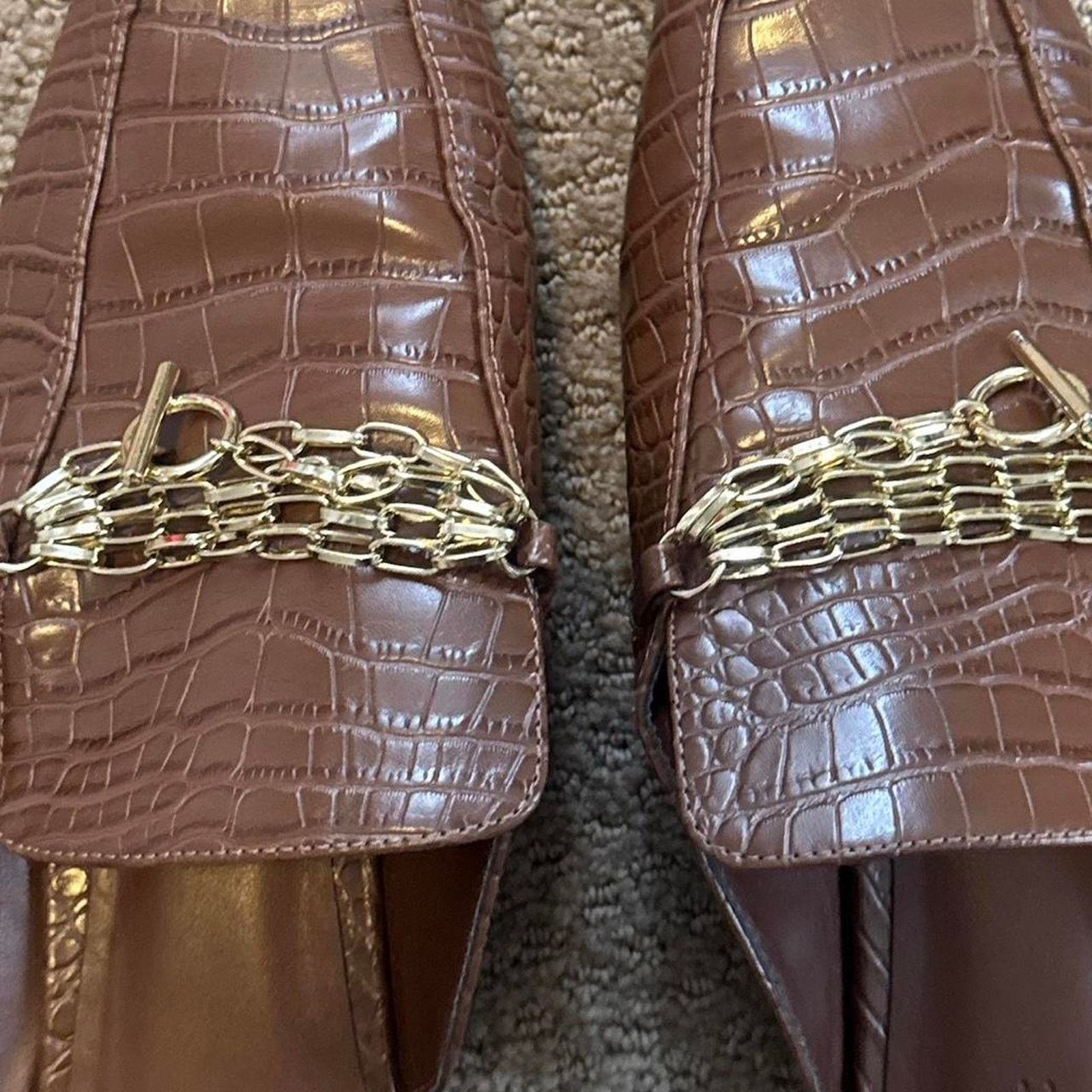Other Tan brown croc embossed leather chain detail mules Size US 7.5 / IT 37.5 - 4 Thumbnail