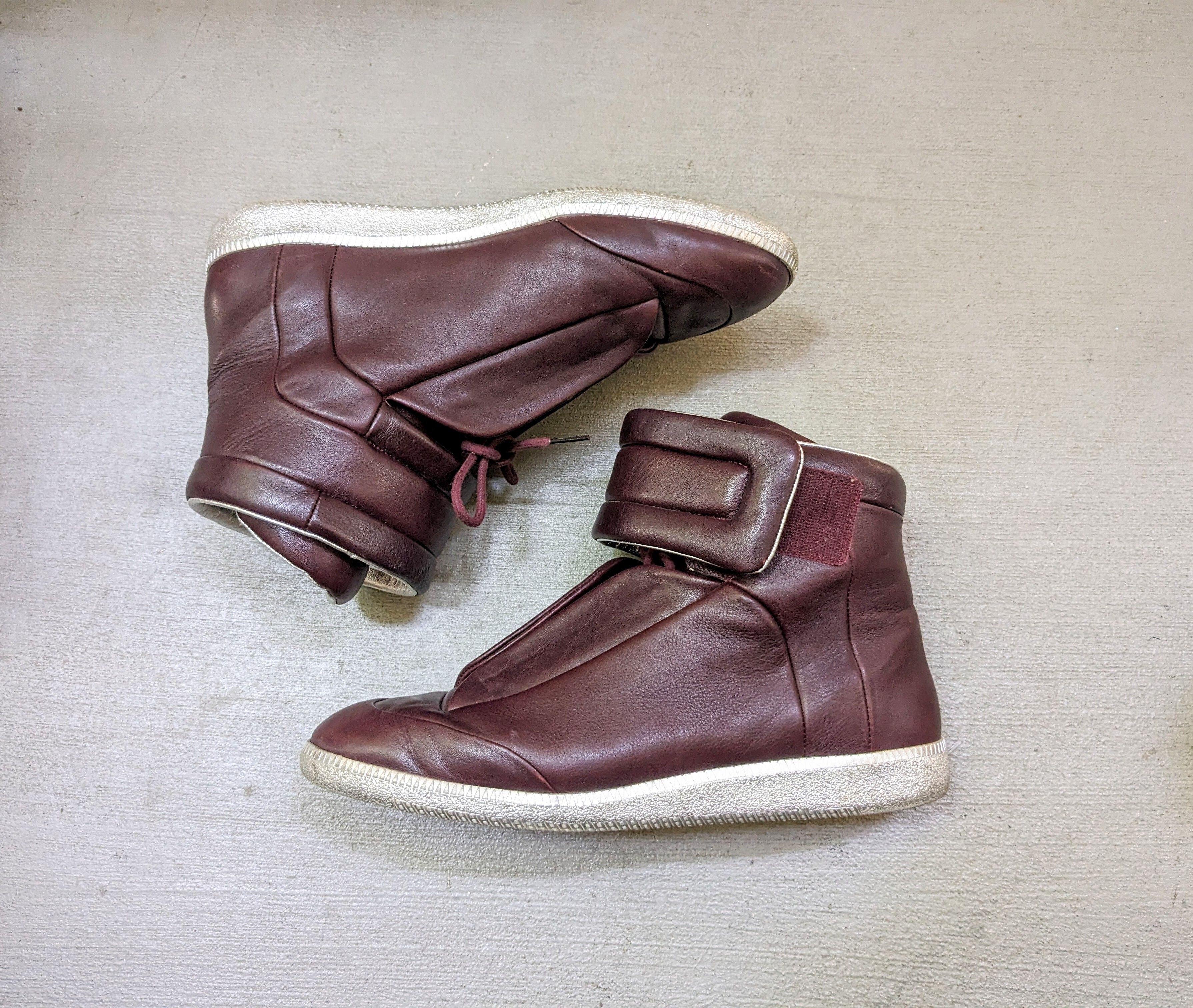 Pre-owned Maison Margiela Future Burgundy Silver 13 46 Leather High Shoes In Burgundy/silver