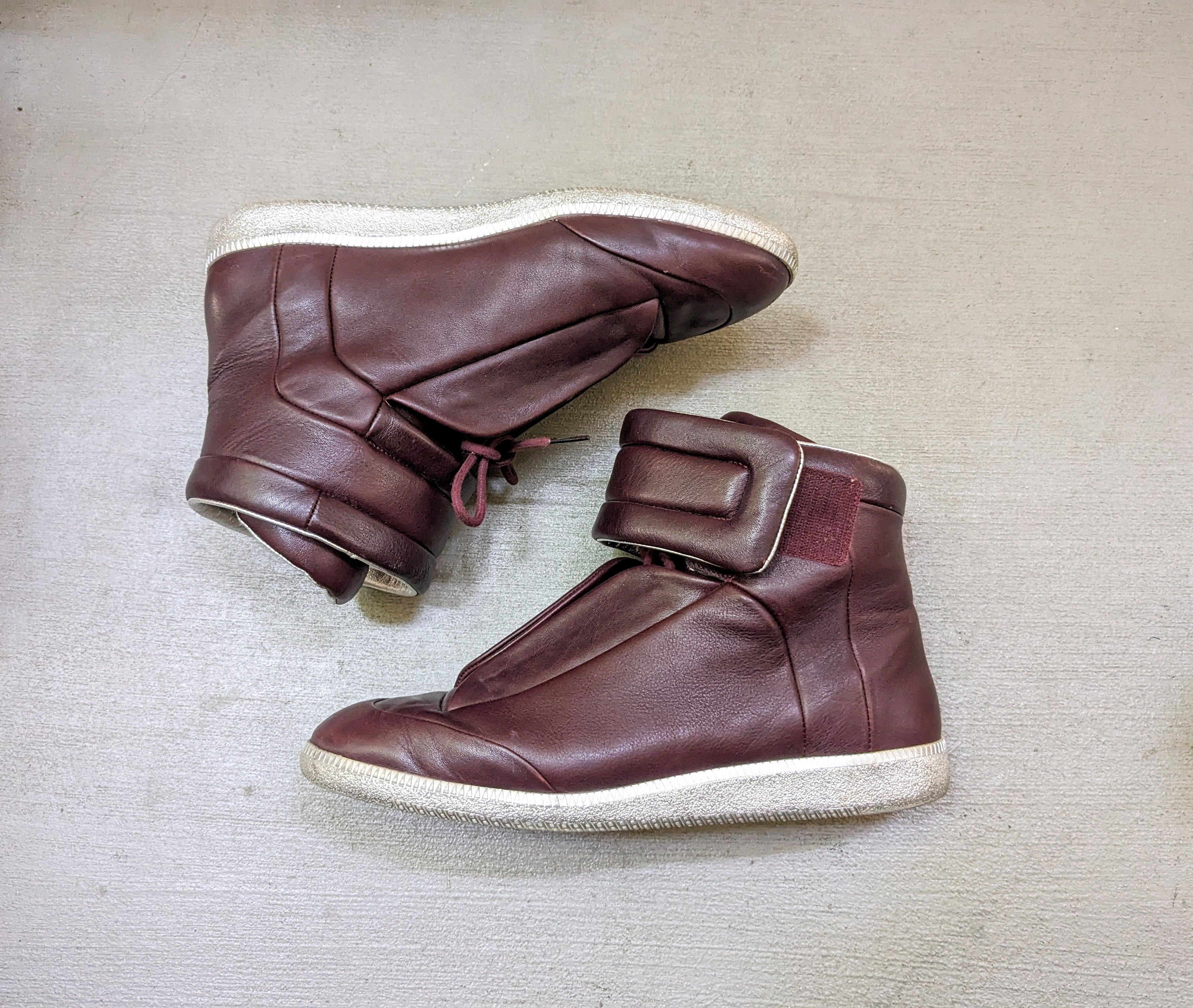 image of Maison Margiela Future Burgundy Silver 13 46 Leather High Shoes in Burgundy/Silver, Men's