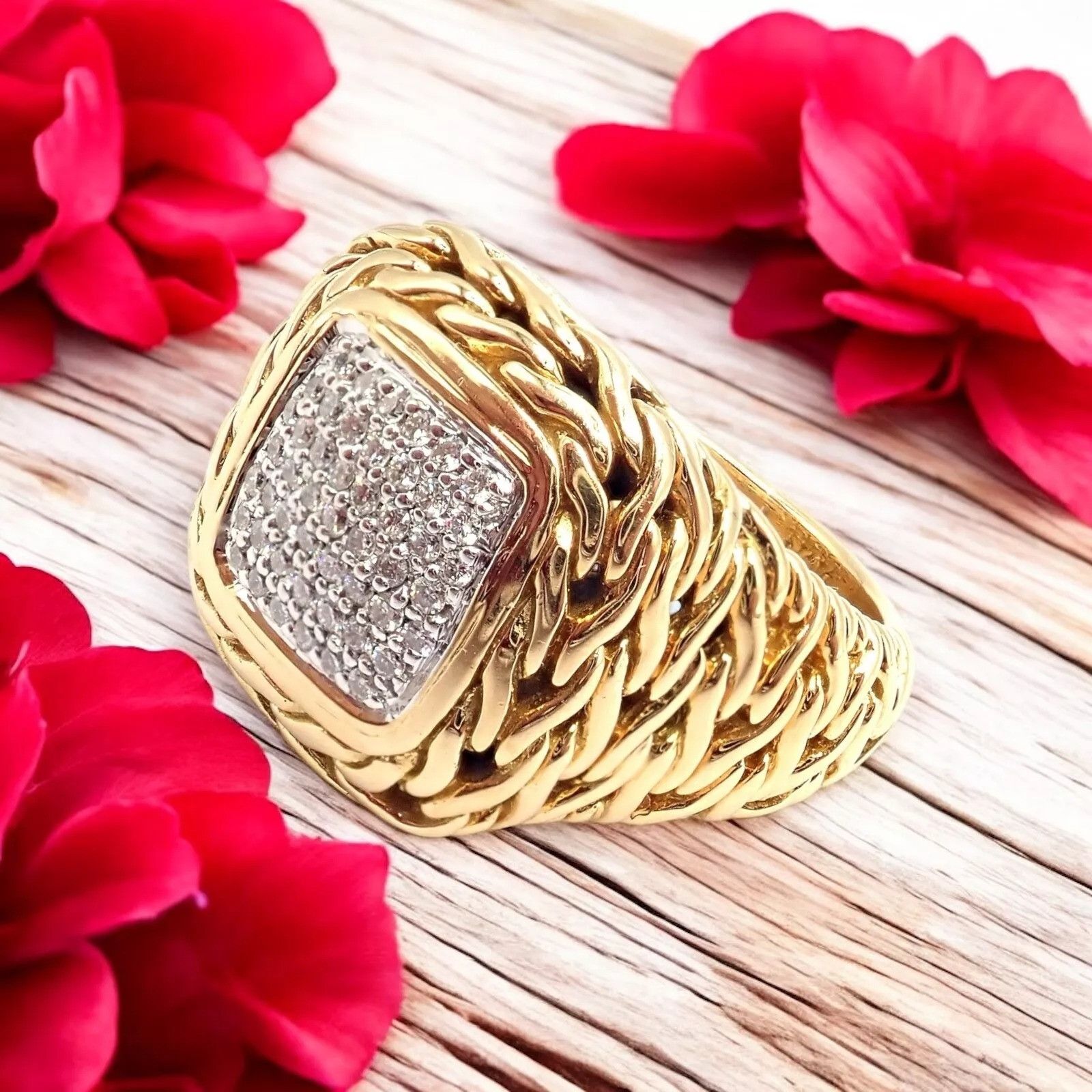 The Unbranded Brand John Hardy 18k Yellow Gold Diamond Signet Signature Ring Size ONE SIZE - 2 Thumbnail