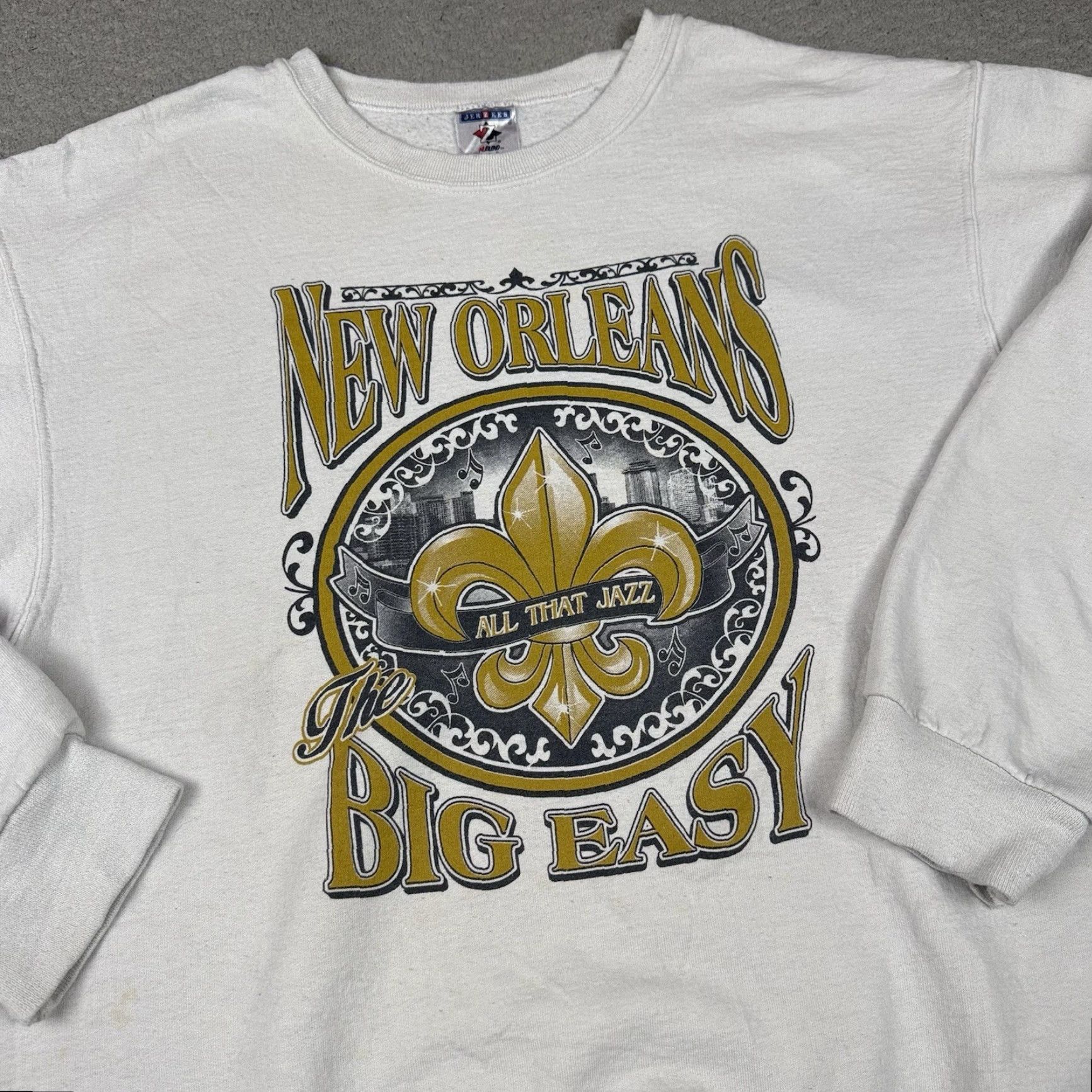 Jerzees VINTAGE New Orleans Sweatshirt Mens L White Jazz Jerzees 1990s Cotton Crewneck Big Easy Rare Size US L / EU 52-54 / 3 - 2 Thumbnail