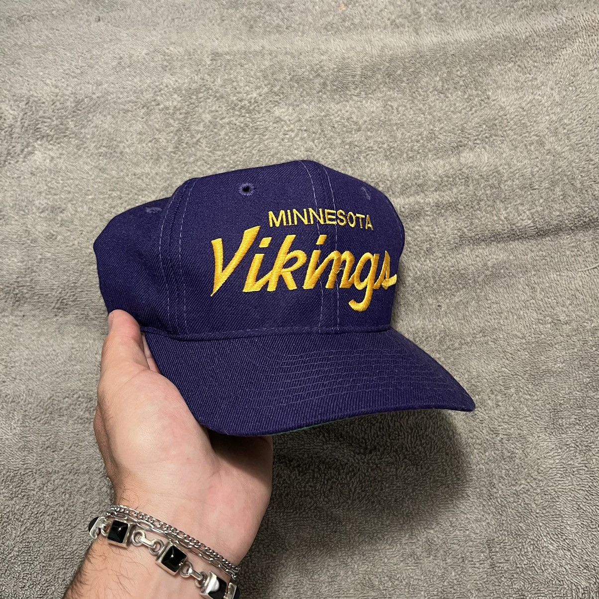 Minnesota Vikings script sport specialties hat vintage leather look deals