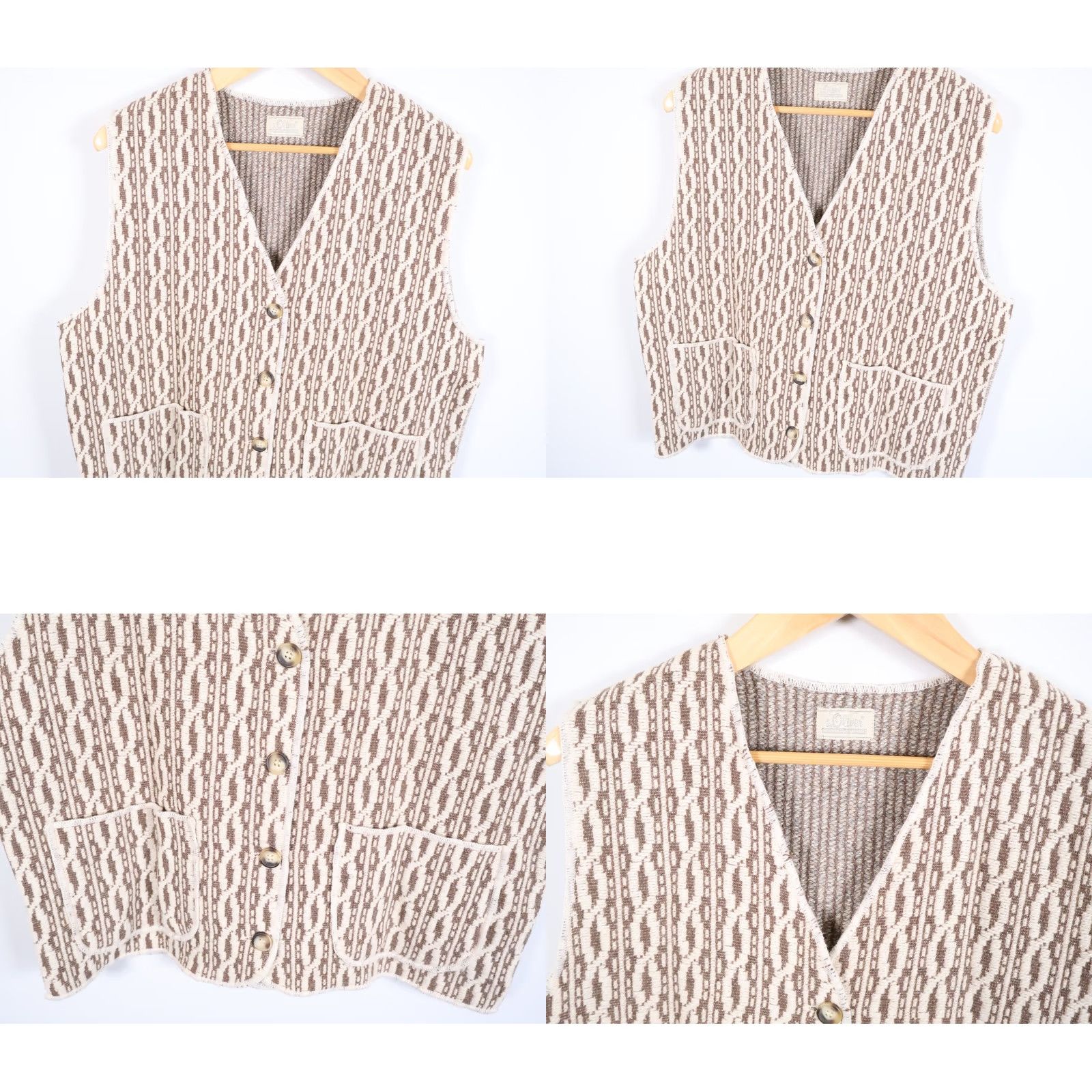s.Oliver VINTAGE s.Oliver Geometric Knit Vest Wool Beige Women's Small Sleeveless V-Neck Knit VTG Geometric Pattern Knit Vest Size S / US 4 / IT 40 - 8 Thumbnail