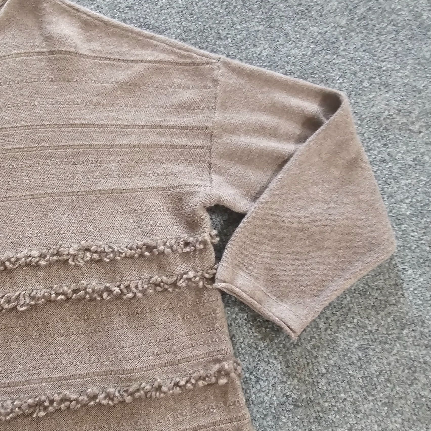 J. Jill J Jill Sweater Top Womens Medium Petite Gray Tan Knit Fringe Cropped Casual Pullover 3/4 Sleeve Round Neck Regular Fit Size M / US 6-8 / IT 42-44 - 4 Thumbnail