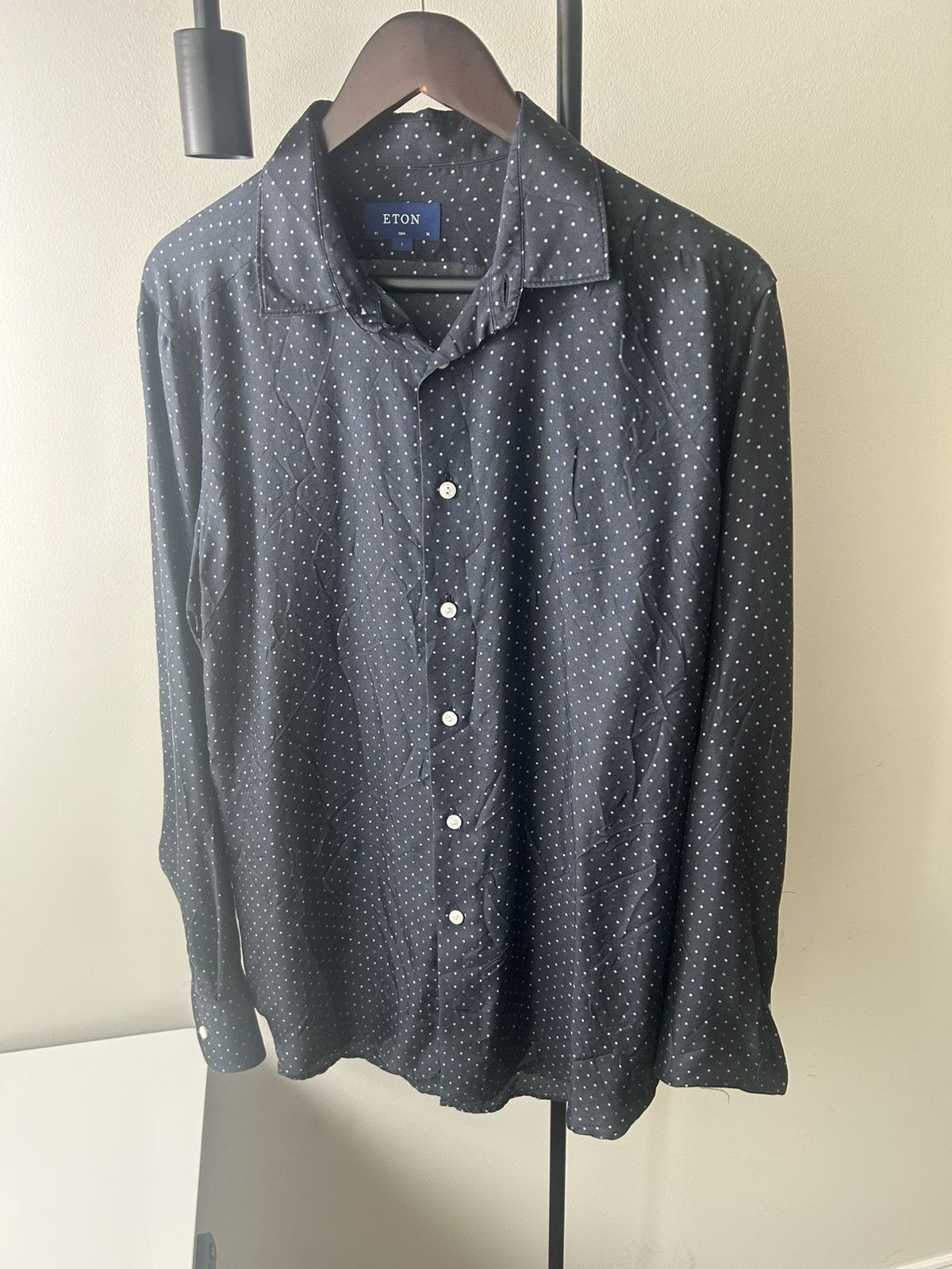 Eton Eton Men’s Dress Shirt –100% Silk Navy Polka Dot 41 / 16 / L Size US L / EU 52-54 / 3 - 1 Thumbnail