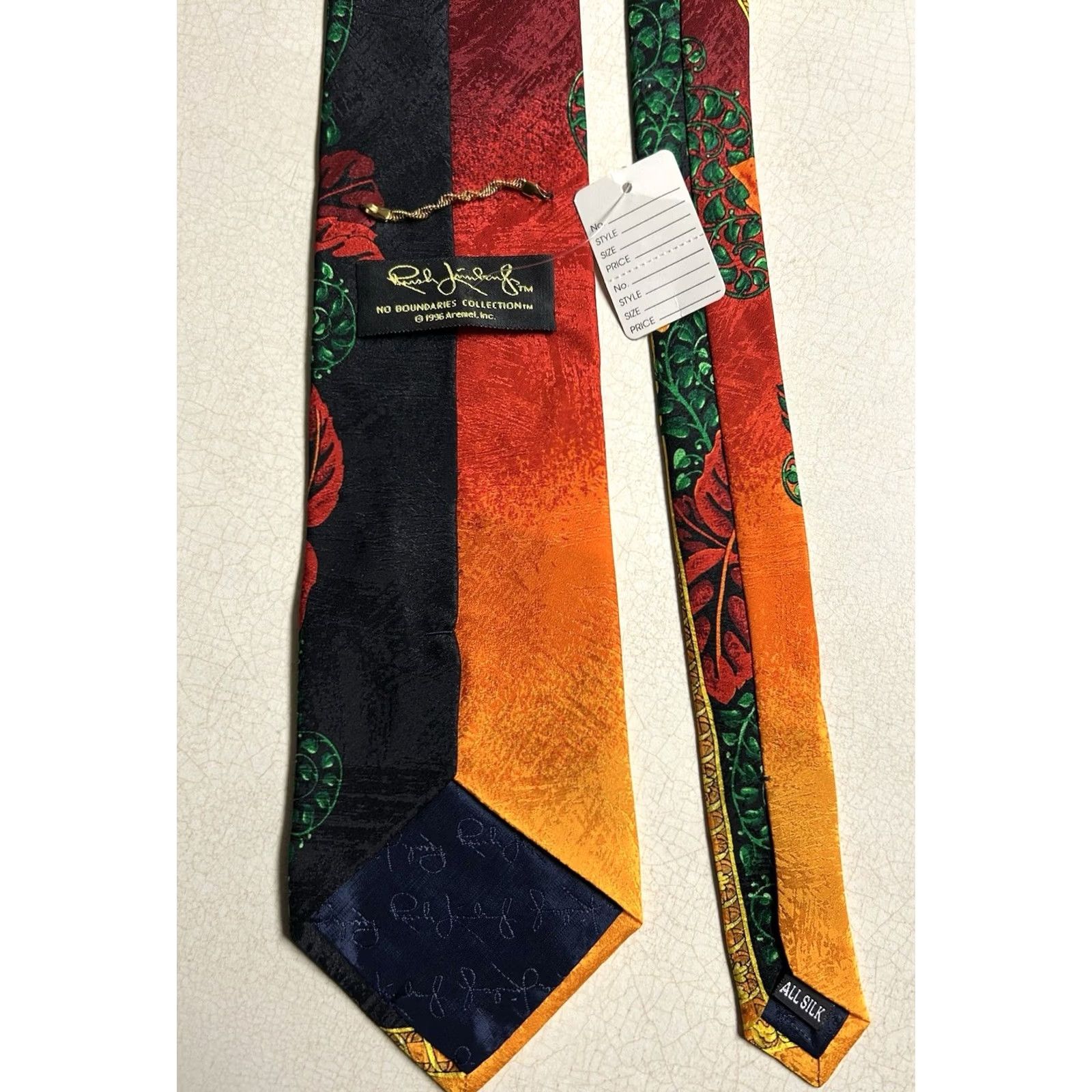 Vintage VINTAGE Rush Limbaugh No Boundaries Tropical Leaf Orange Necktie 1996 100% Silk Size ONE SIZE - 4 Thumbnail