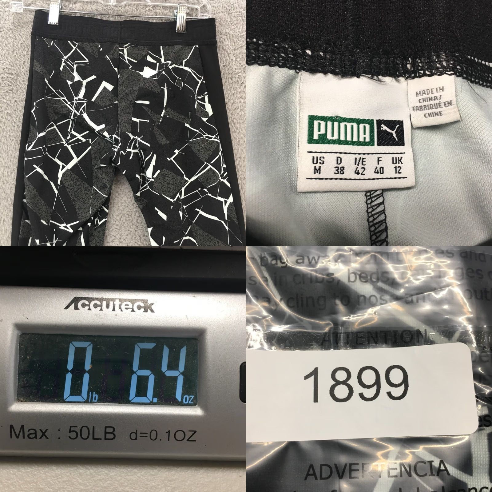 Puma PUMA Atheltic Printed Compression Leggings Womens Medium Black Pull On Mid Rise Size 32" / US 10 / IT 46 - 8 Thumbnail