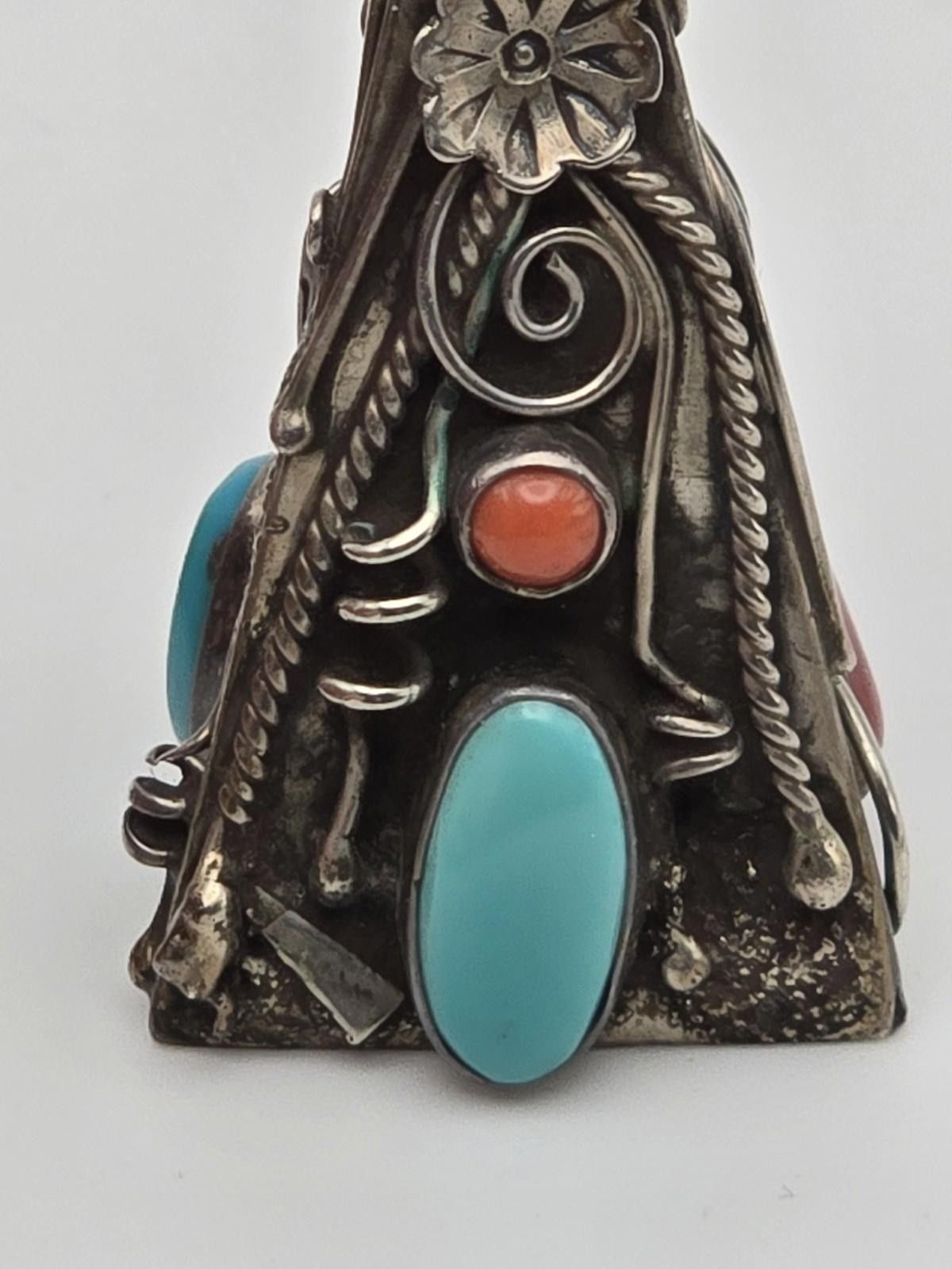 Other Vintage Navajo Sterling Pendant Turquoise Coral Cluster Size ONE SIZE - 6 Thumbnail