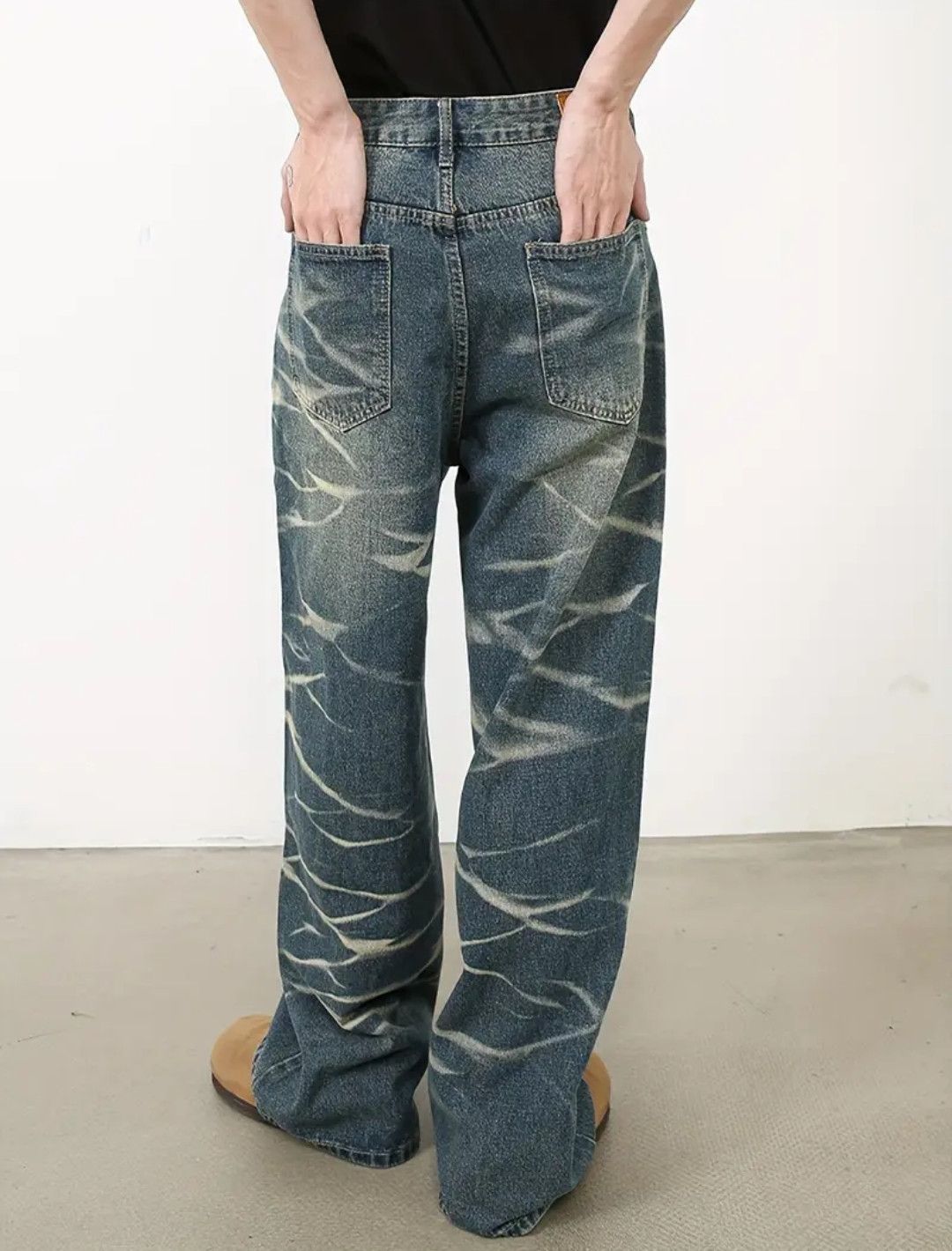 Retro Loose Straight Leg Wave Fade Denim Jeans