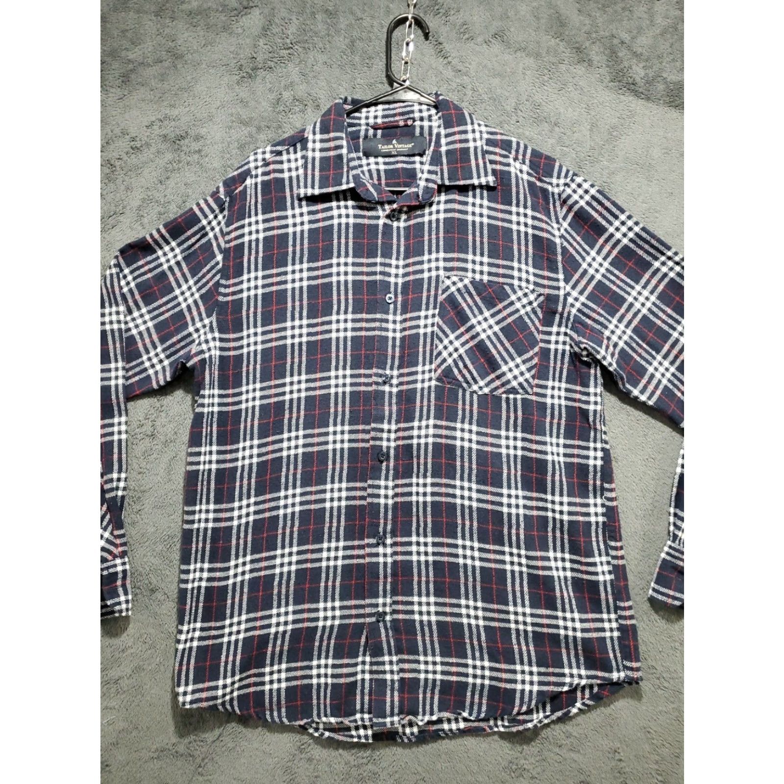 Vintage Tailor Vintage Flannel Shirt Mens XL Navy Plaid Button-Up Long Sleeve Cotton Blend All Seasons Shirt Size US XL / EU 56 / 4 - 3 Thumbnail
